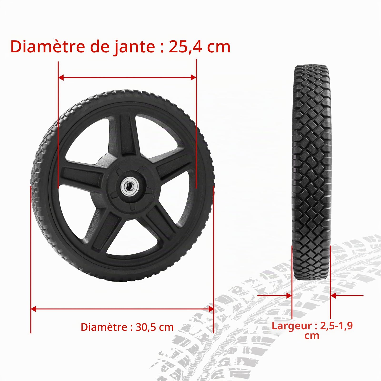 Parts Camp Lot de 2 kits de roues de 30,5 cm pour tondeuse poussée et nettoyeur haute pression
