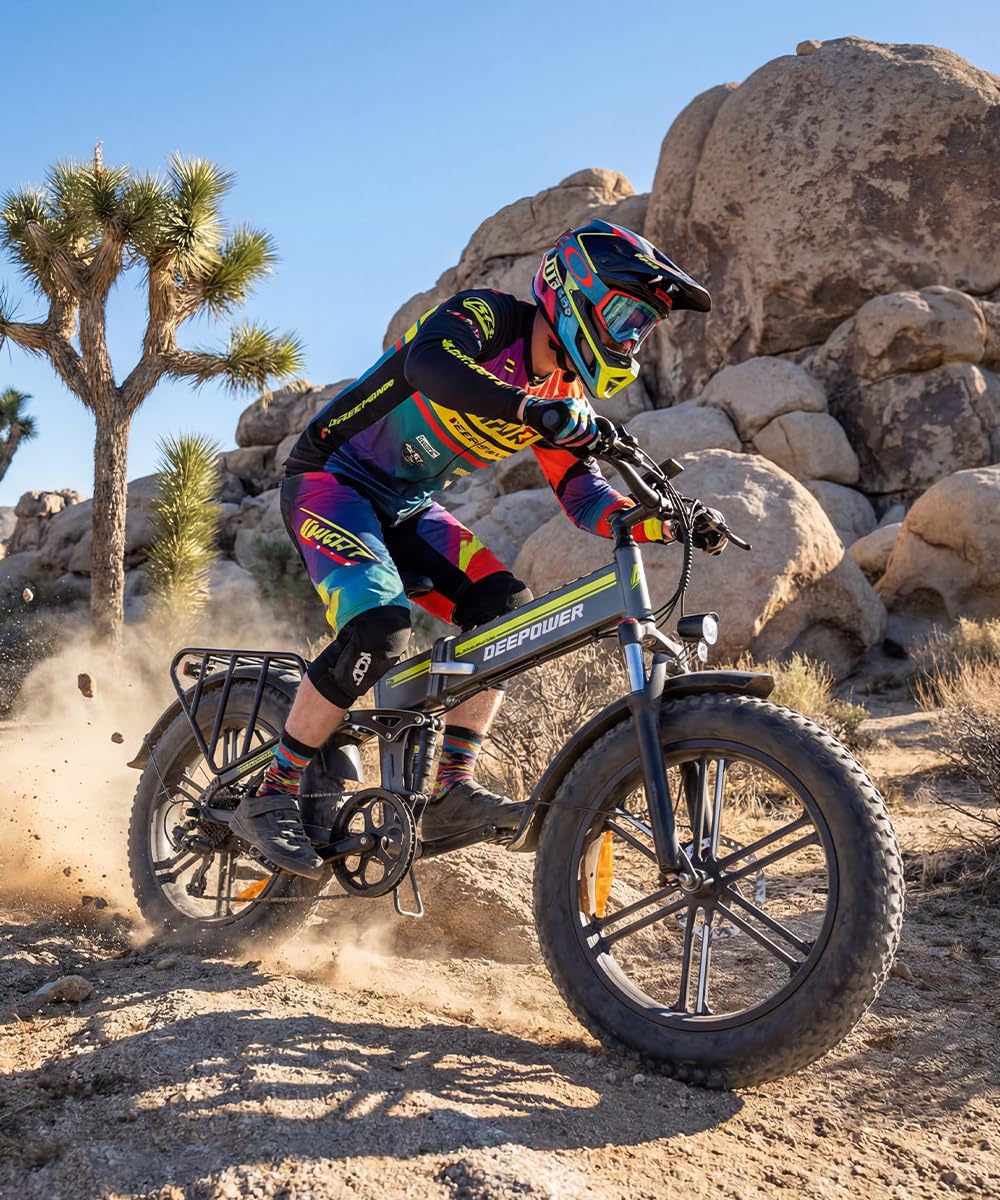 DEEPOWER Bicicleta Eléctrica Plegable, Neumáticos Gruesos 20''×4.0, Batería de Litio Extraíble 48V 25Ah, Autonomía 110 km, Motor de Alto Rendimiento, Velocidades, Suspensión Completa y Frenos