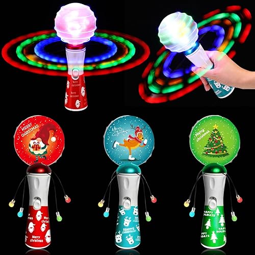 Shappy 3 varitas espaciales giratorias con luz de Navidad, 8.7 pulgadas LED de Papá Noel, juguete giratorio con luces y colores, regalo divertido