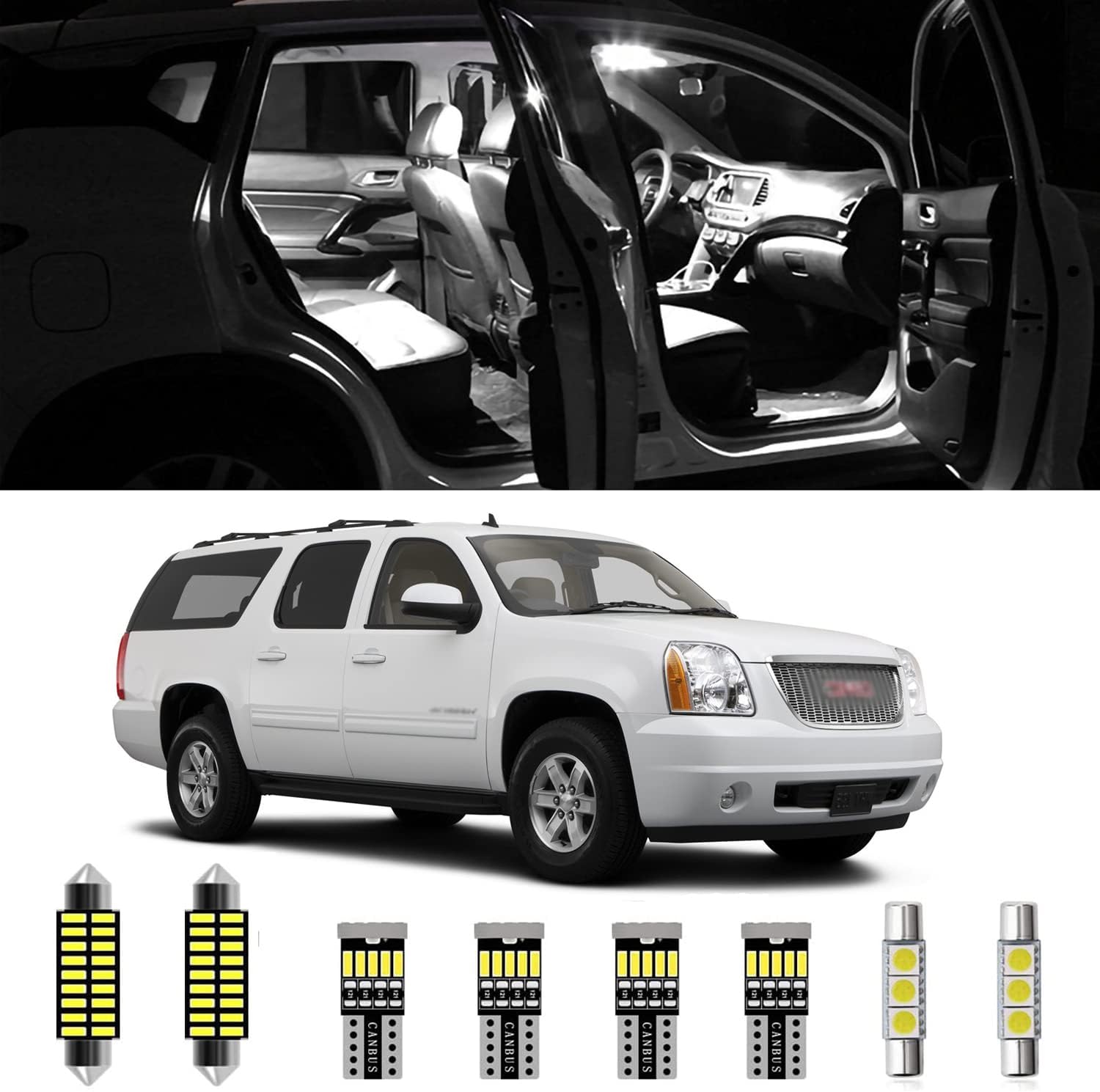 AWALITED 12pcs GMC Sierra Interior LED Lights Kit Super Bright LED Map Dome Light Bulbs Replacement for 2007 2008 2009 2010 2011 2012 2013 GMC Sierra all models
