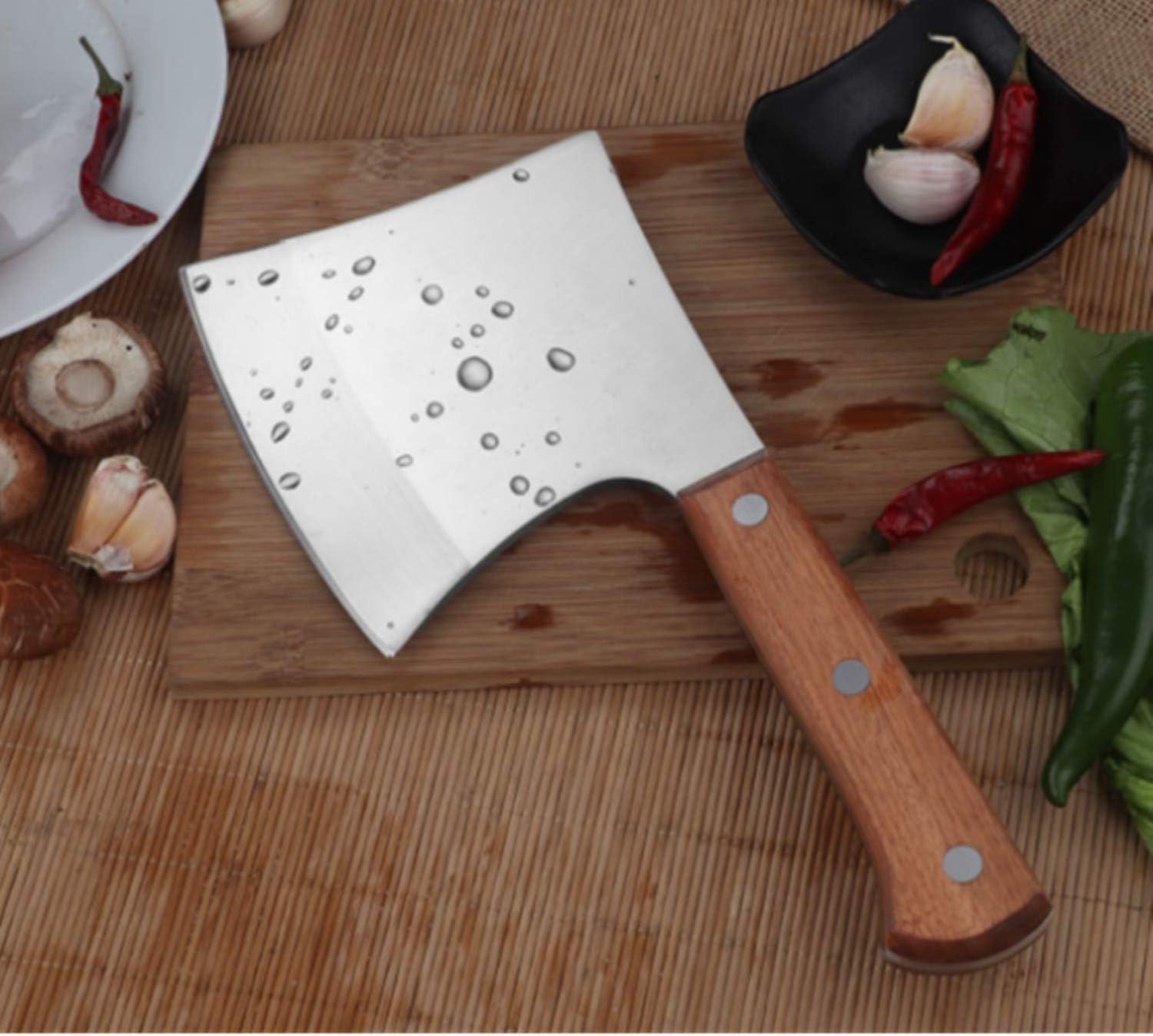 Bone Cutting Knife, Meat Cleaver Heavy Duty,Stainless Steel Bone Chopping Knife Cleaver,Chinese Style Chef Bone Knife Butcher Knife with Solid Wood Handle, Multipurpose Use for Home Kitchen