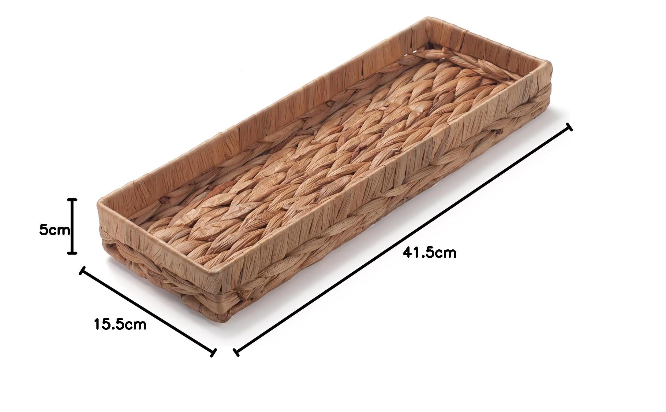 Vassoio Bagno Portaoggetti Rettangolare per Organizzare Giacinto d'acqua Cesto Vimini del Toilette Lungo Stretto Porta Asciugamani Ospiti (Naturale 41,5 x 15,5 x 5cm)