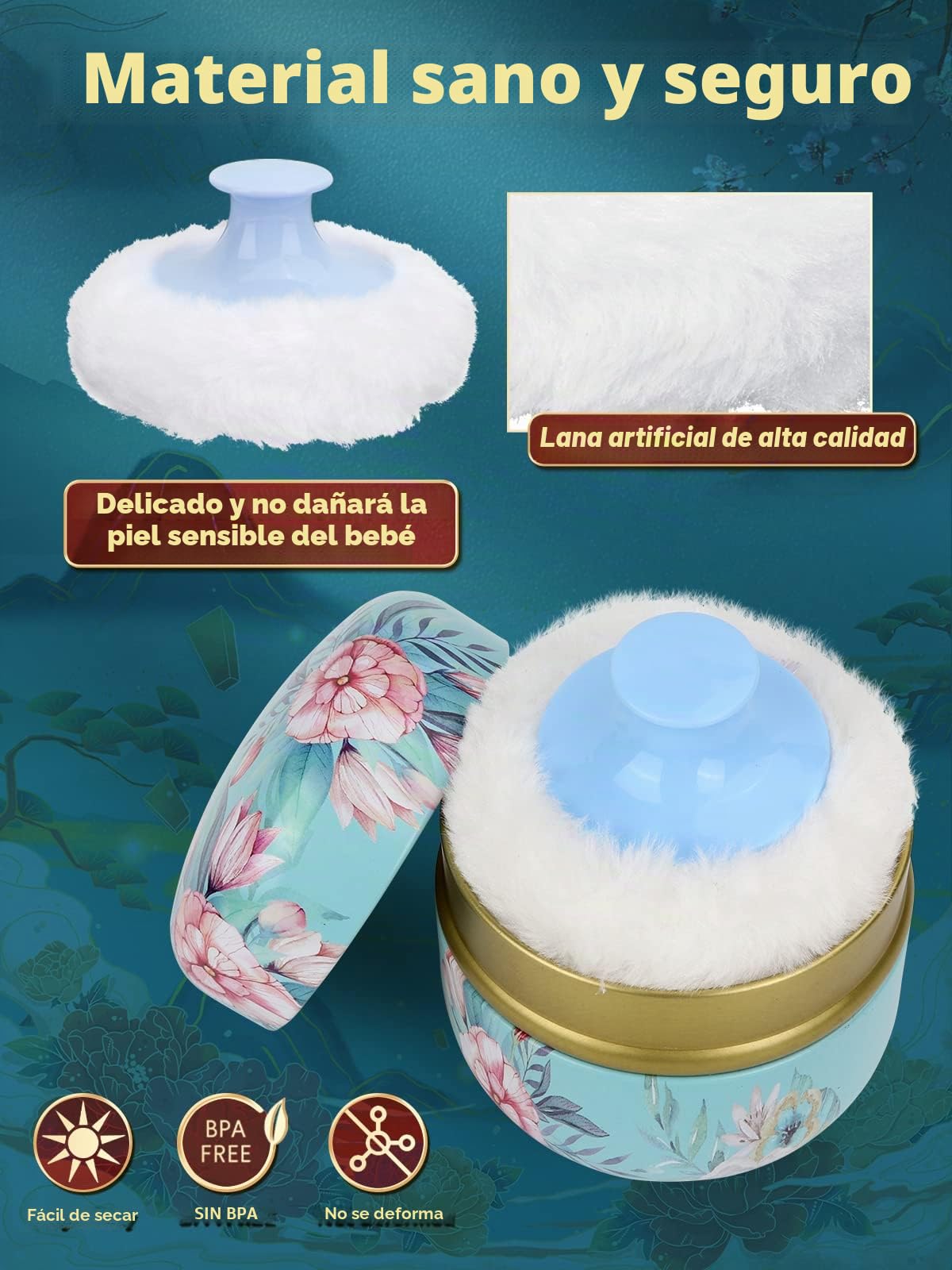 LIONVISON Caja de talco para bebé: estuche de talco medicado con soplo de polvo suave, tarro de almacenamiento para granos de café, caramelos y artículos pequeños (verde)