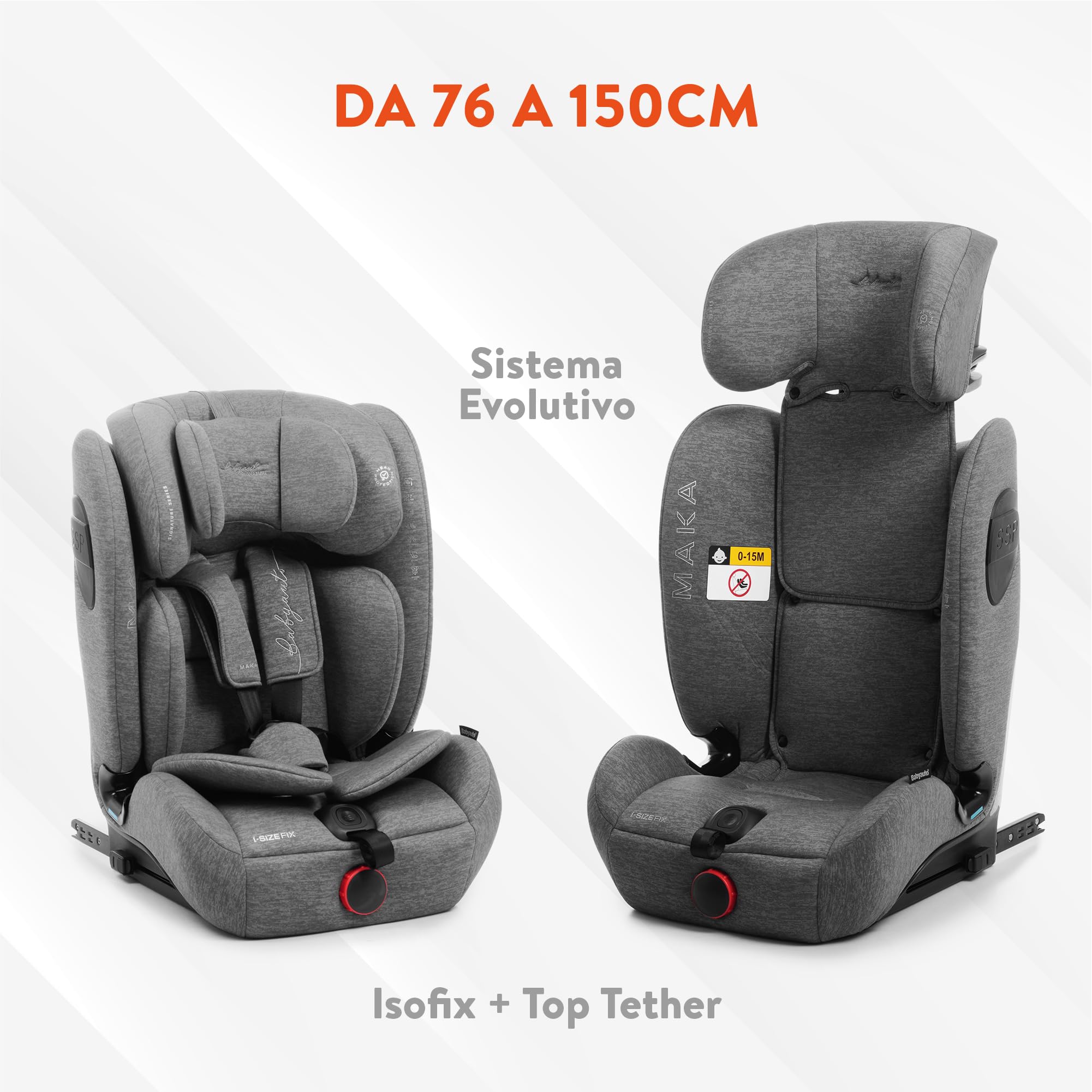 BABYAUTO - MAKA i-Size - Silla de Coche para Niños, Homologada ISIZE, Altura Ajustable 76-150 cm, Grupo 1/2/3, 15 m - 12 años, 9-36 kg con ISOFIX y TopTether, Protección Lateral Reforzada. BLACK LINE
