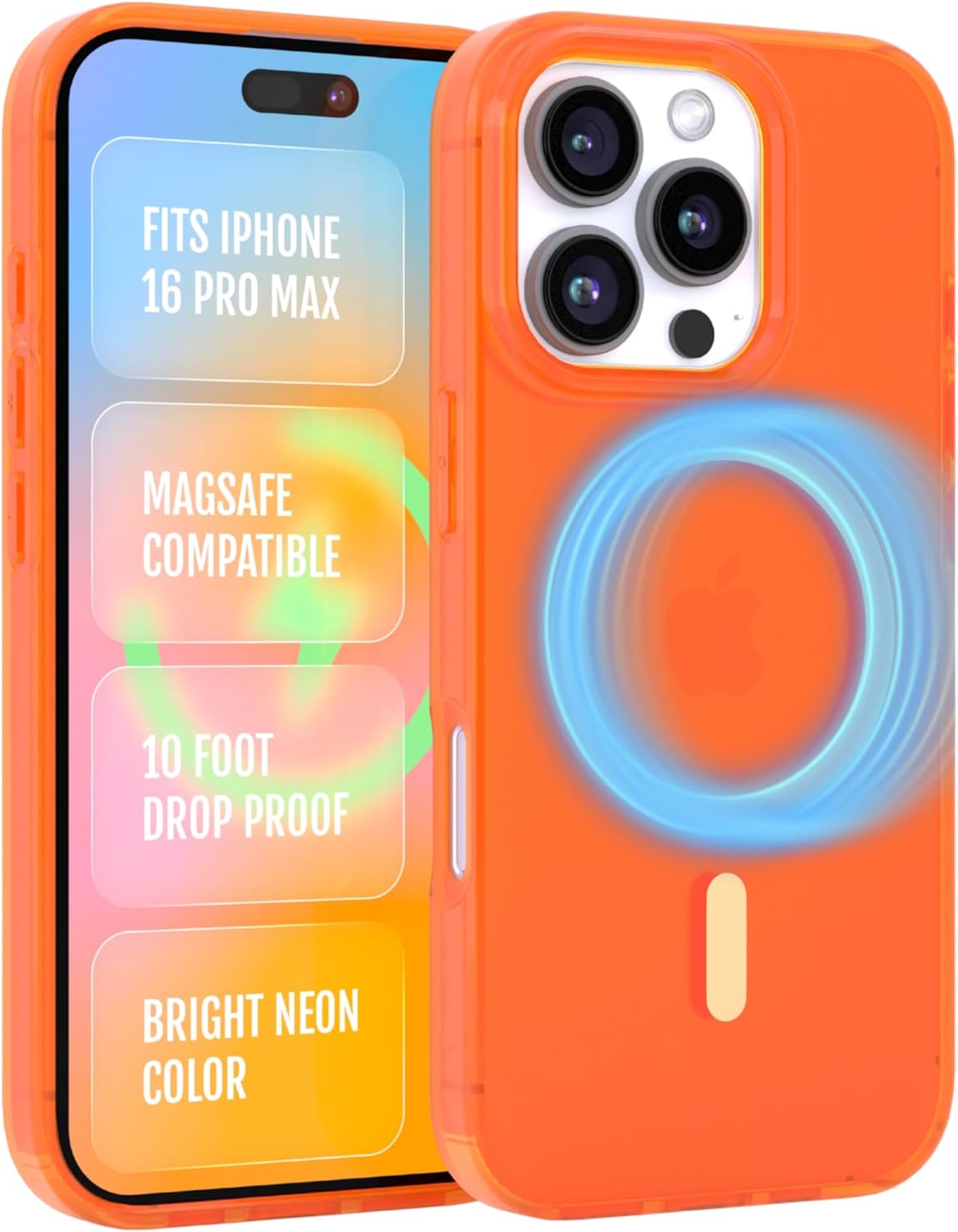 FELONY CASE for iPhone 16 Pro Max - Neon Orange Crystal Clear Phone Case, Compatible with MagSafe - 360° Shockproof Protective Cases Designed for Apple iPhone 16 Pro Max