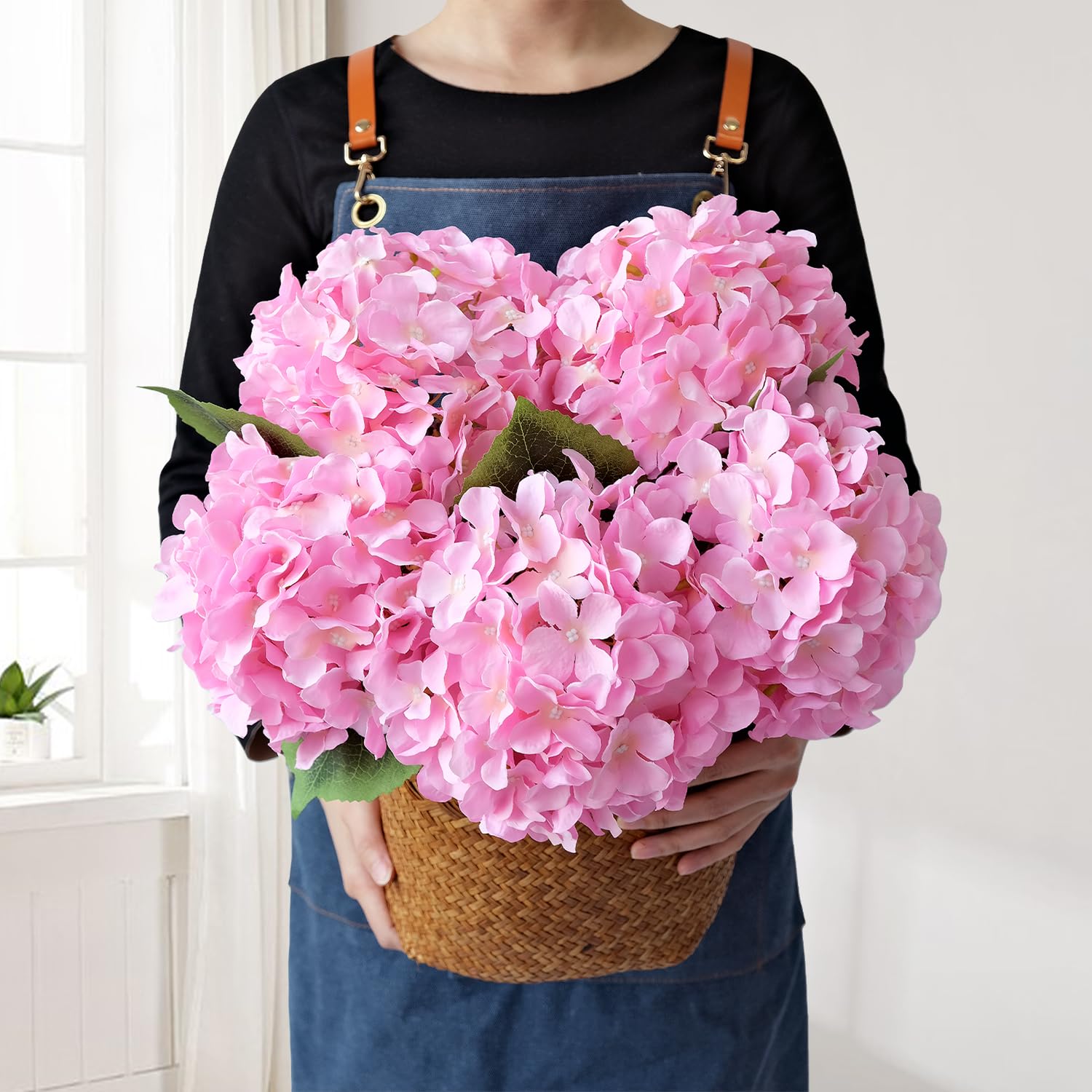 JINWOE 5pc Silk Hydrangea Fake Flowers