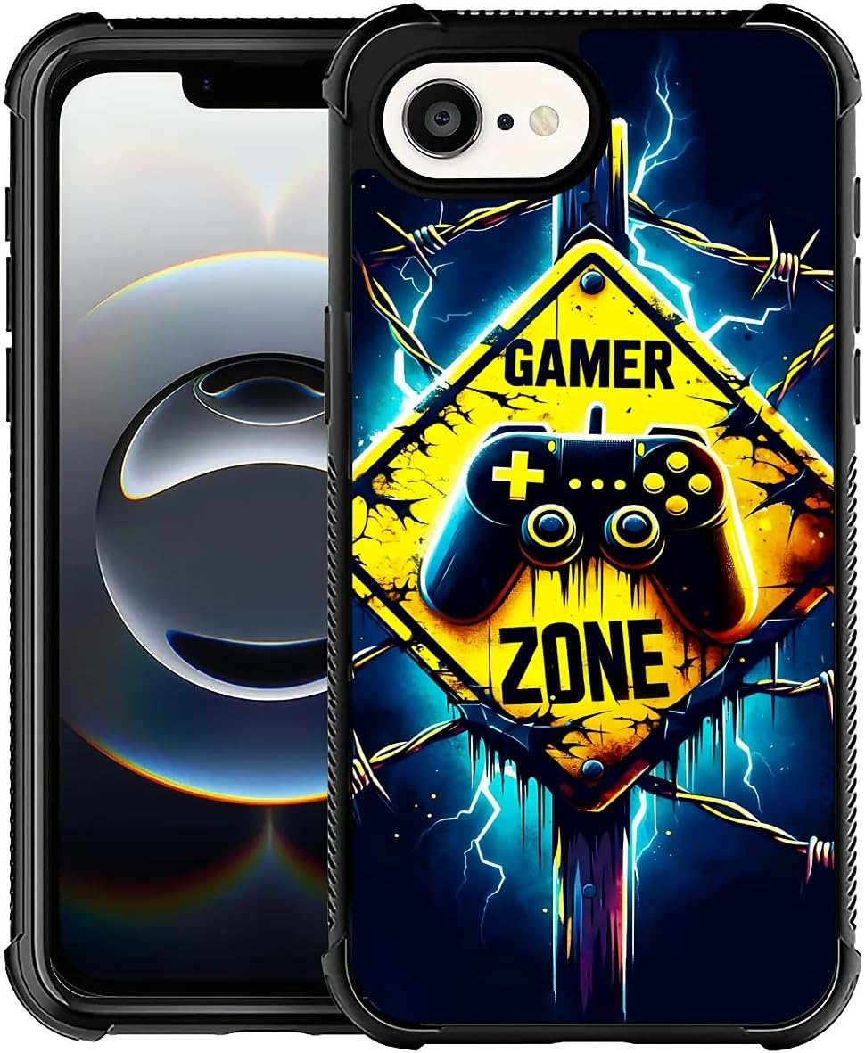 Case for iPhone 16e 6.1 inch,Four Corner Airbag Protection Design Soft Silicone Frame Personalized Pattern Case Compatible with iPhone 16e for Men-Gamer Zone