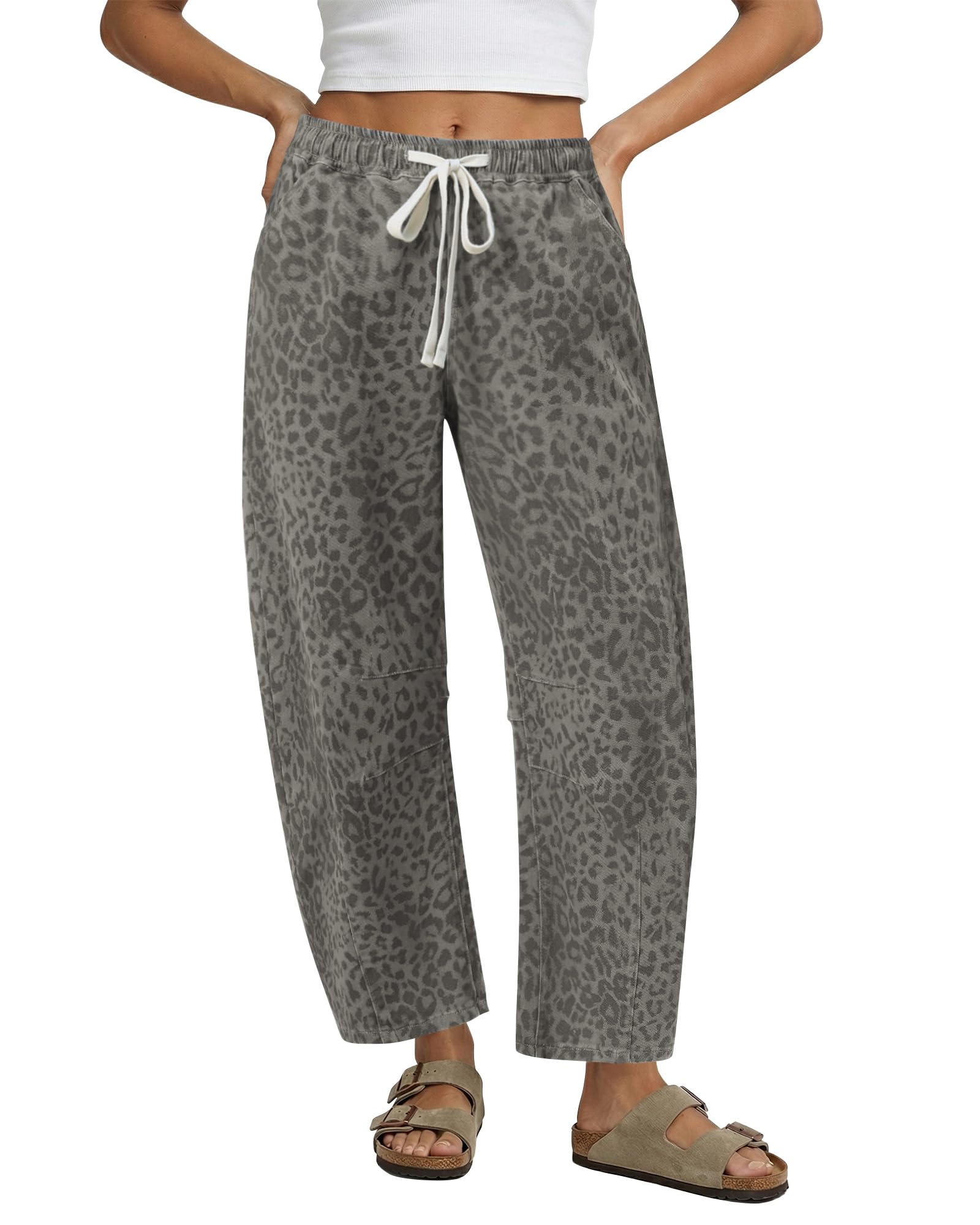 GRAPENT Barrel Jeans Leopard Print Denim