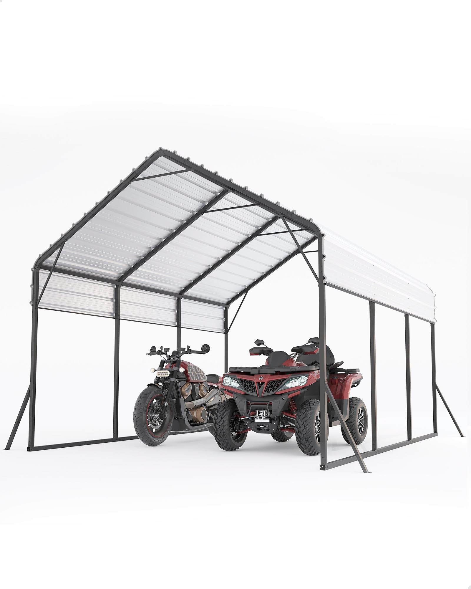 ((incomplete))GarveeLife 13 ft x16 ft x11 ft Metal Carport Shed, Steel Heavy Duty Carport for All-Weather, Permanent Shelter for Cars, Motorcycles, ATV, or Boats, N.W. 500 LBS