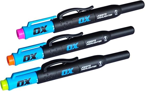 OX Pro 3-Pack Highlighter Set - Yellow, Orange, Pink 2-4mm Chisel End Highlighters - Quick-Drying Ink Ergonomic Grip, Durable Site Holster, Felt Tip Pens for Paper Markers OX-P635604