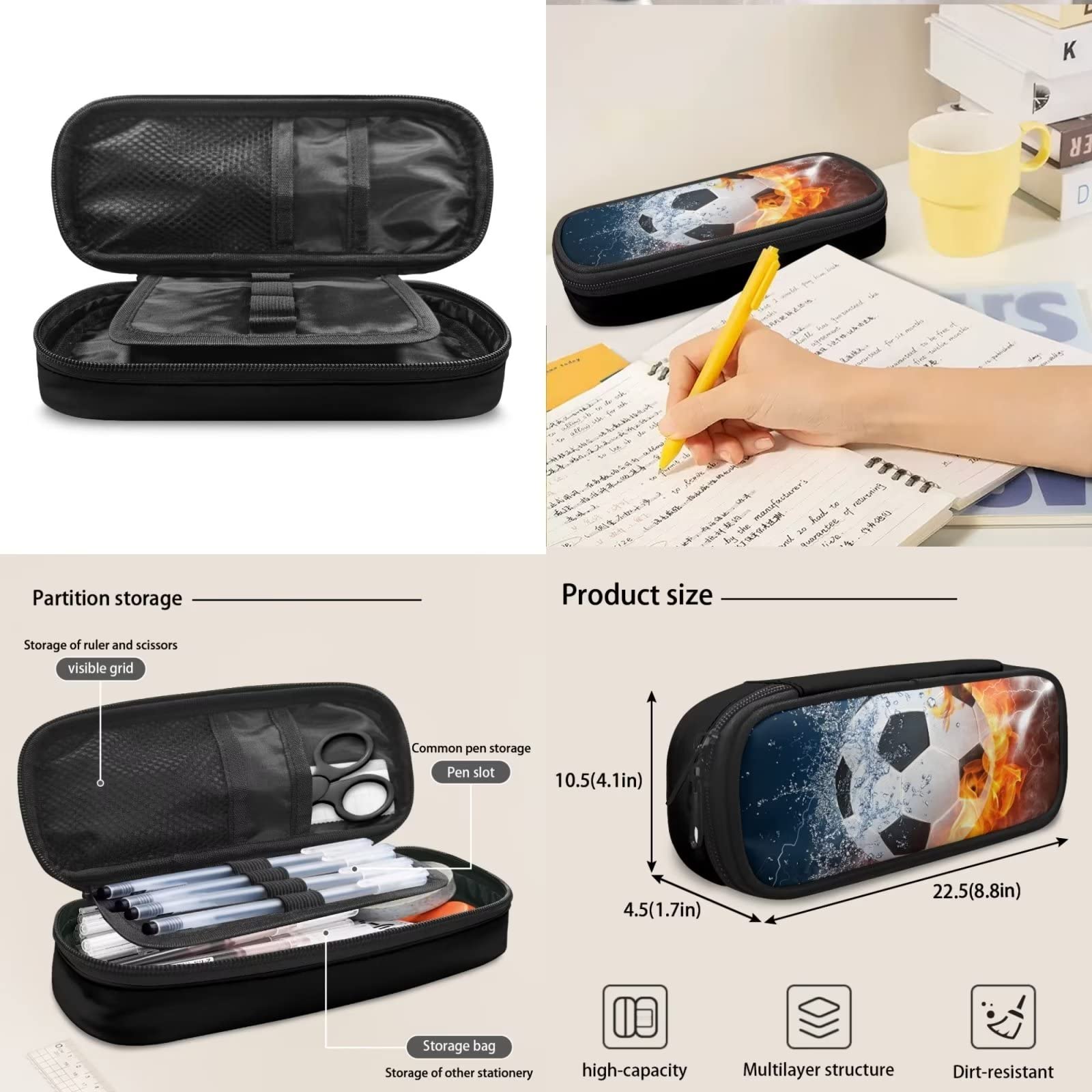 Dolyues Juego de bolsas escolares para niñas y niños, bolsa de libros de escuela primaria con bolsa de almuerzo y estuche para lápices, 3 piezas, Fútbol de Fuego, Mochila infantil