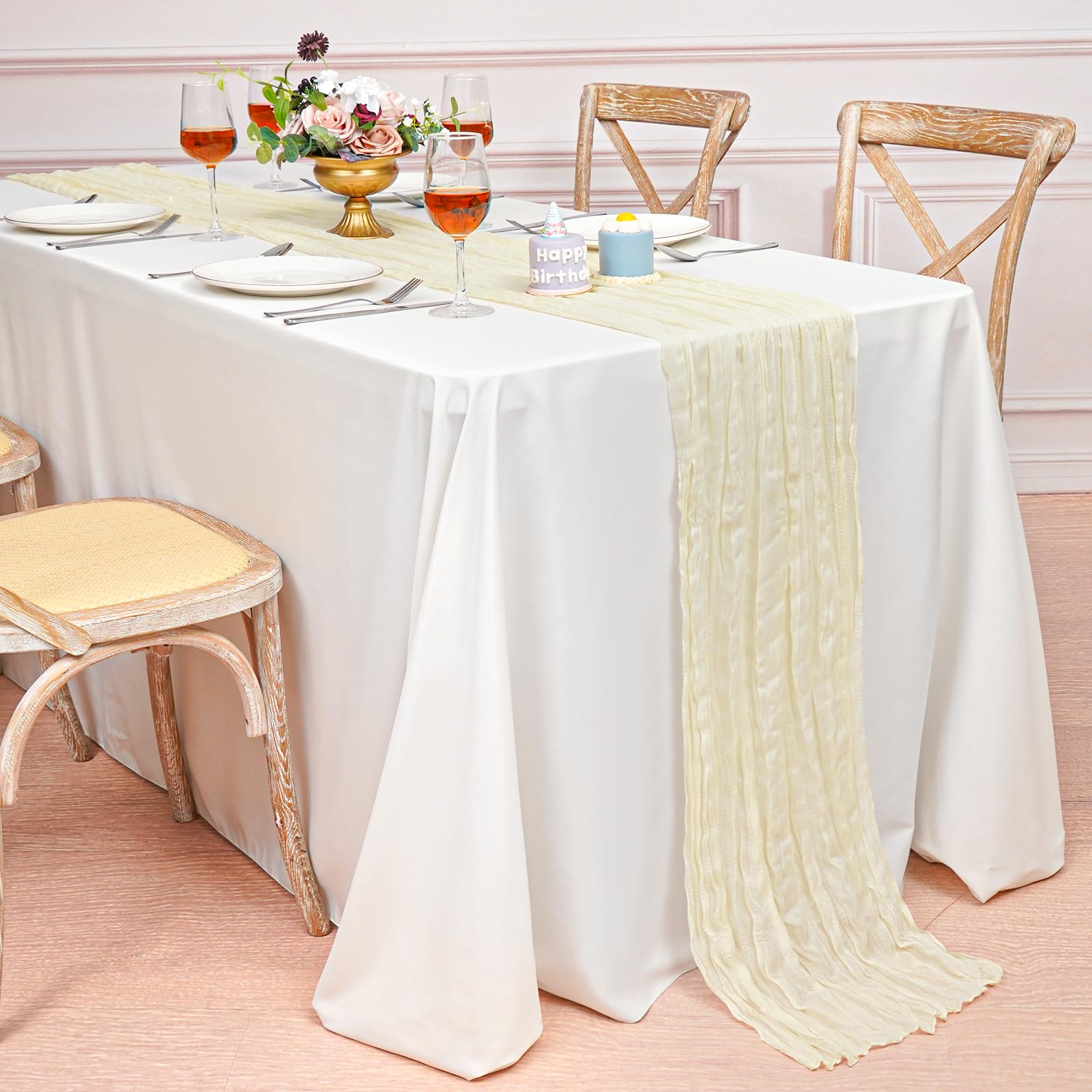 Showgeous 10 sztuk obrusów z serem, kolor kości słoniowej, 300 cm, rustykalny bieżnik na stół, kość słoniowa, romantyczny styl boho, dekoracja stołu, na wesele, wieczór panieński, urodziny (55 x 300