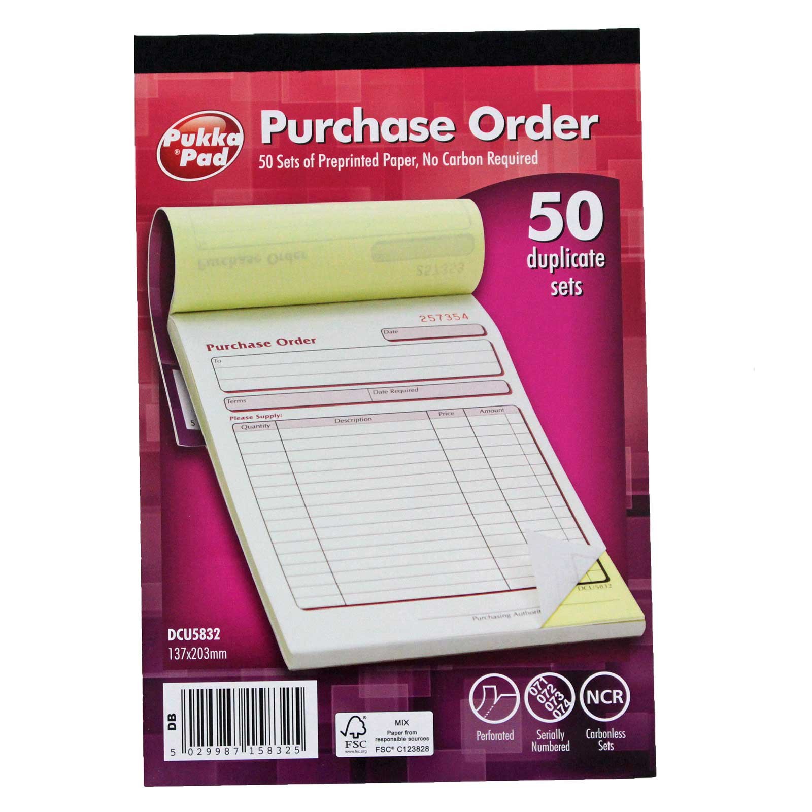 5 Carnets De Commande Pukka Pad 137x203mm - NCR, 50 Feuilles, Copies Sans Carbone