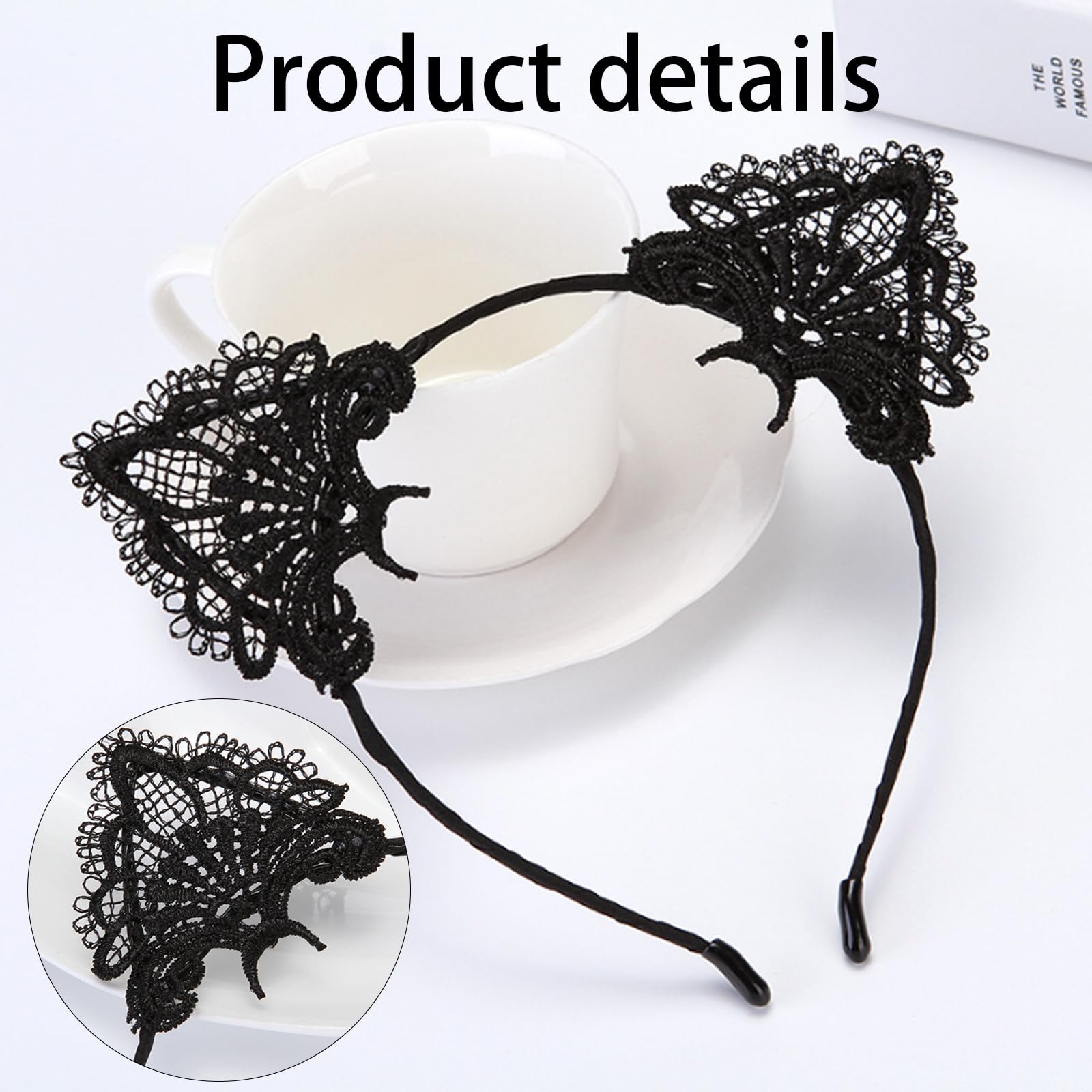 GWAWG Halloween Cat Ears Costumes, Cat Woman Costume, Makeup Party Lace Cats Ears Headband - Image 3