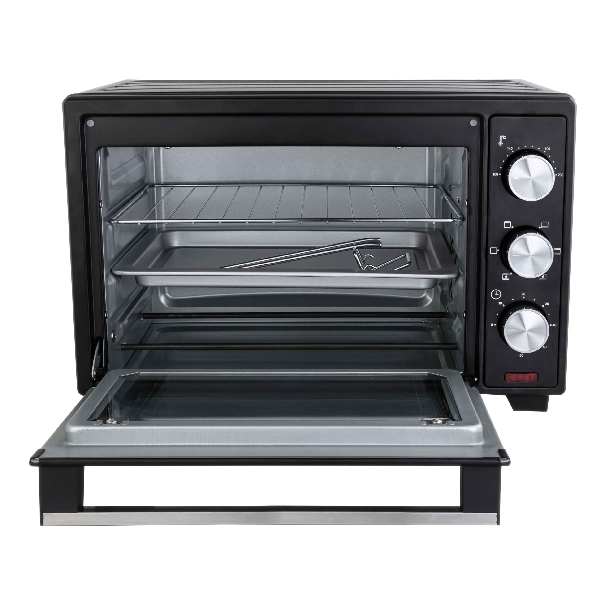 Forno Elettrico Ventilato, 26 Litri, 5 Modalità di Cottura, 1600W, Acciaio, Timer 60 Minuti, Doppio Vetro, con Griglia e Teglia, Range Temperatura 100-230°C