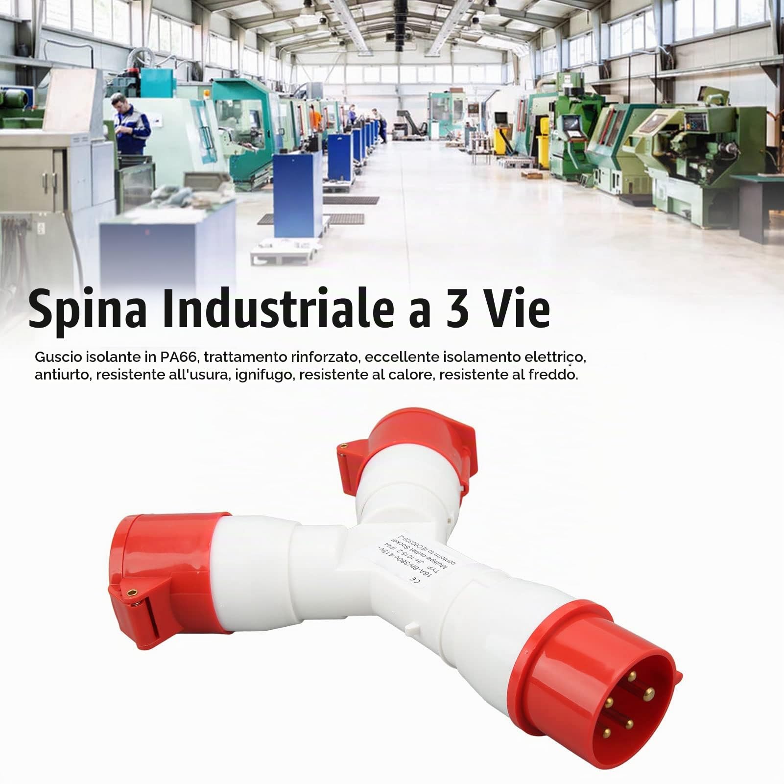 Spina Industriale a 3 Vie Impermeabile IP44 5 Poli 3P+N+E 16A 380-415V con Configurazione a Y Connettore Multifunzionale per Uso in Cantieri Navali Ambienti Industriali e Commerciali