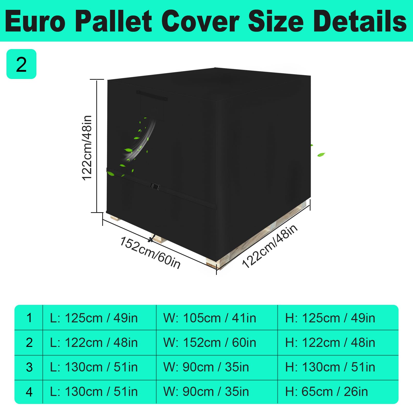 Copertura Pallet, Oxford 600D impermeabile, 122x152x122 cm, Nero | Copertura per pallet/europallet e scatole in rete metallica, telone Oxford 600D, resistente agli strappi.