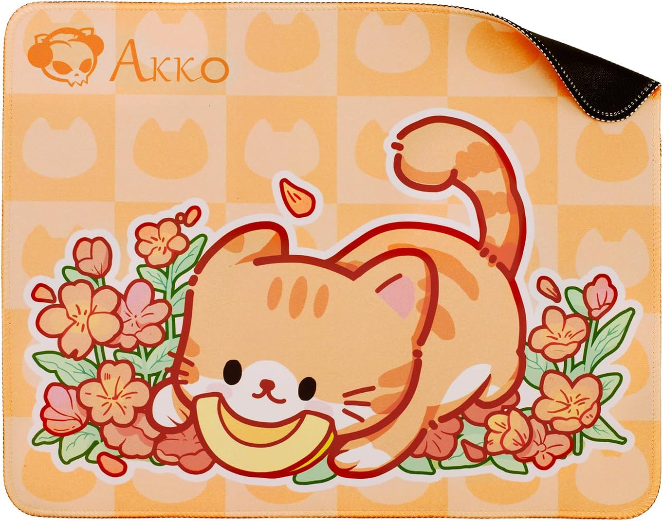AkkoGaming Mousepad, Cat Theme Orange Keyboard Computer Mouse Pad Desk Mat with Stitched Edges, 14.17 x 11.02 in Anti-Slip Durable Rubber Base for Home Office Gaming Work