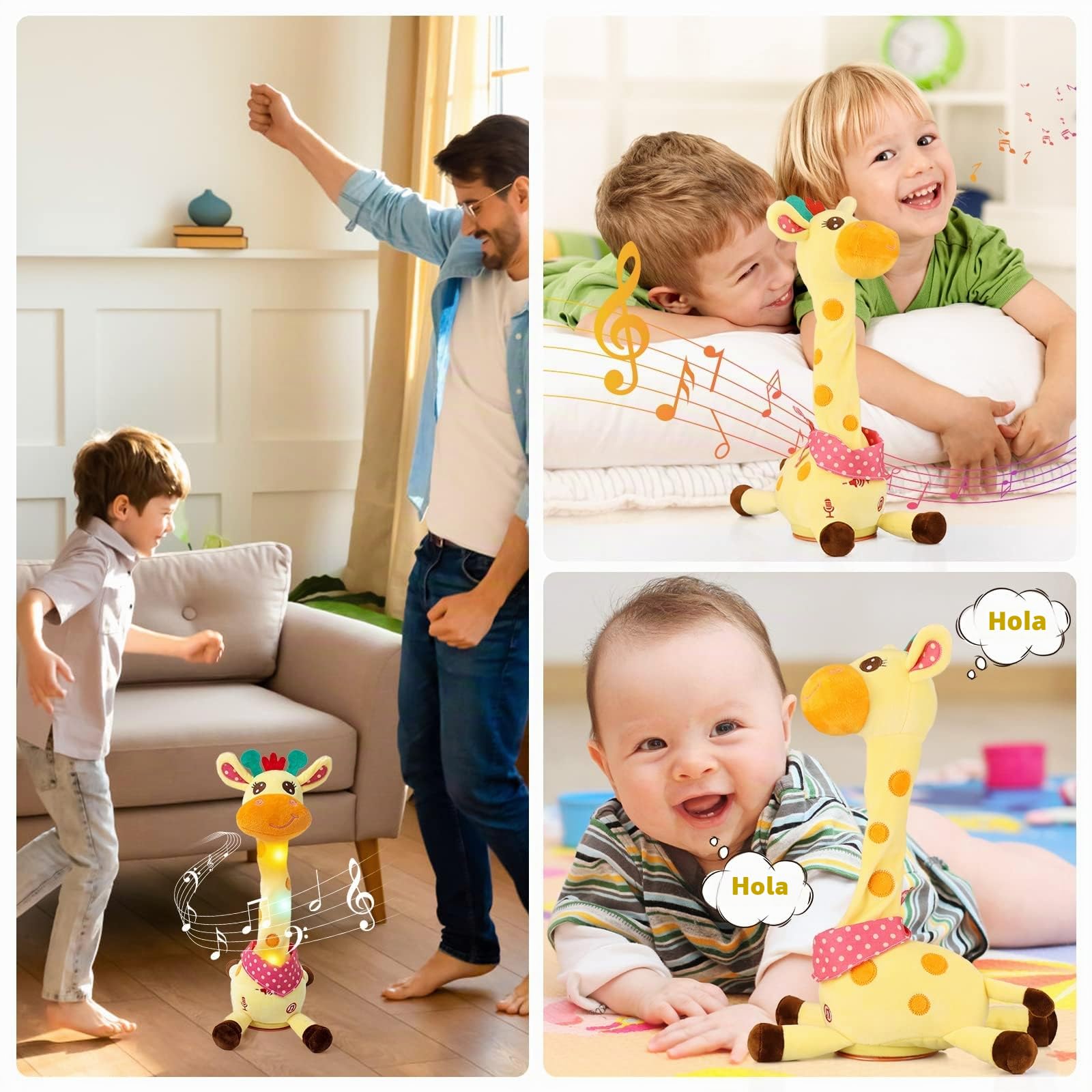 seOSTO Jirafa Bailarín, Peluche Musical Parlanchín Que Baila y Repite tu Voz, Volumen Ajustable, Juguete para Bebés Regalo para Niños (Jirafa Bailarin)