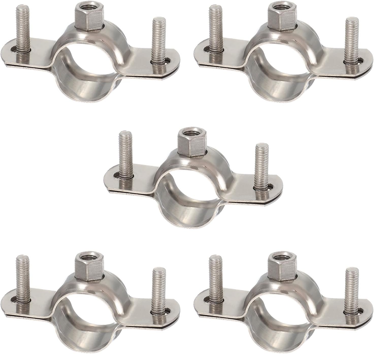 HARFINGTON 5pcs 201 Stainless Steel 0.8"/20mm Split Ring Pipe Hanger Pipe Strap Clamp Split Ring Hanger for Tubing Shower Curtain Tiki Torch, Polished Silver Tone(No Rubber)