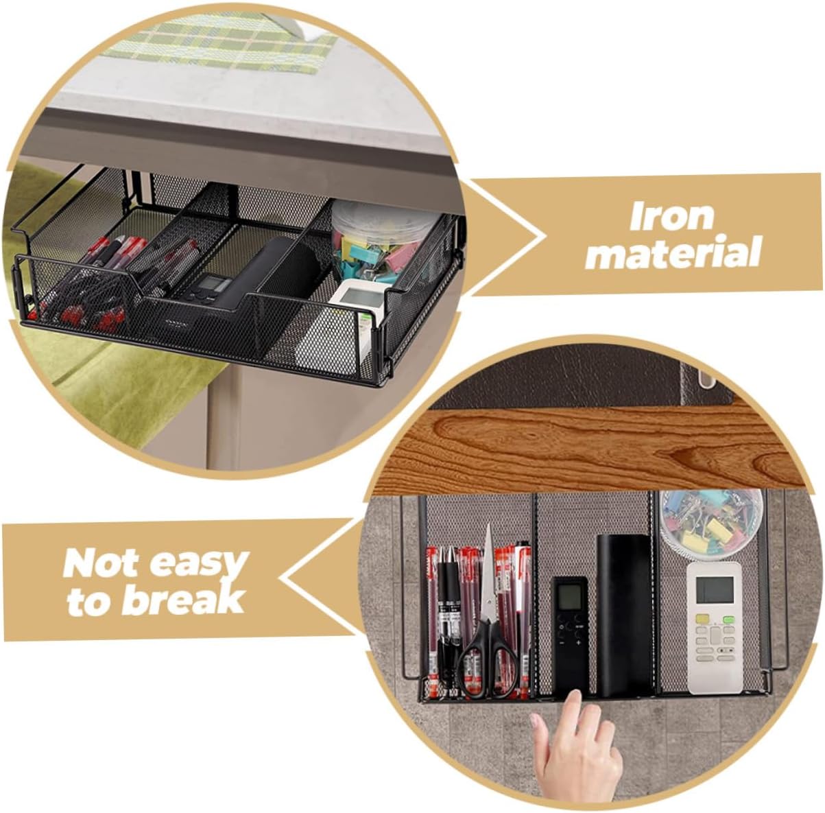 14.37 x 9.25 x 3.23in Black Metal Mesh Drawer Storage Box Organize Your Office