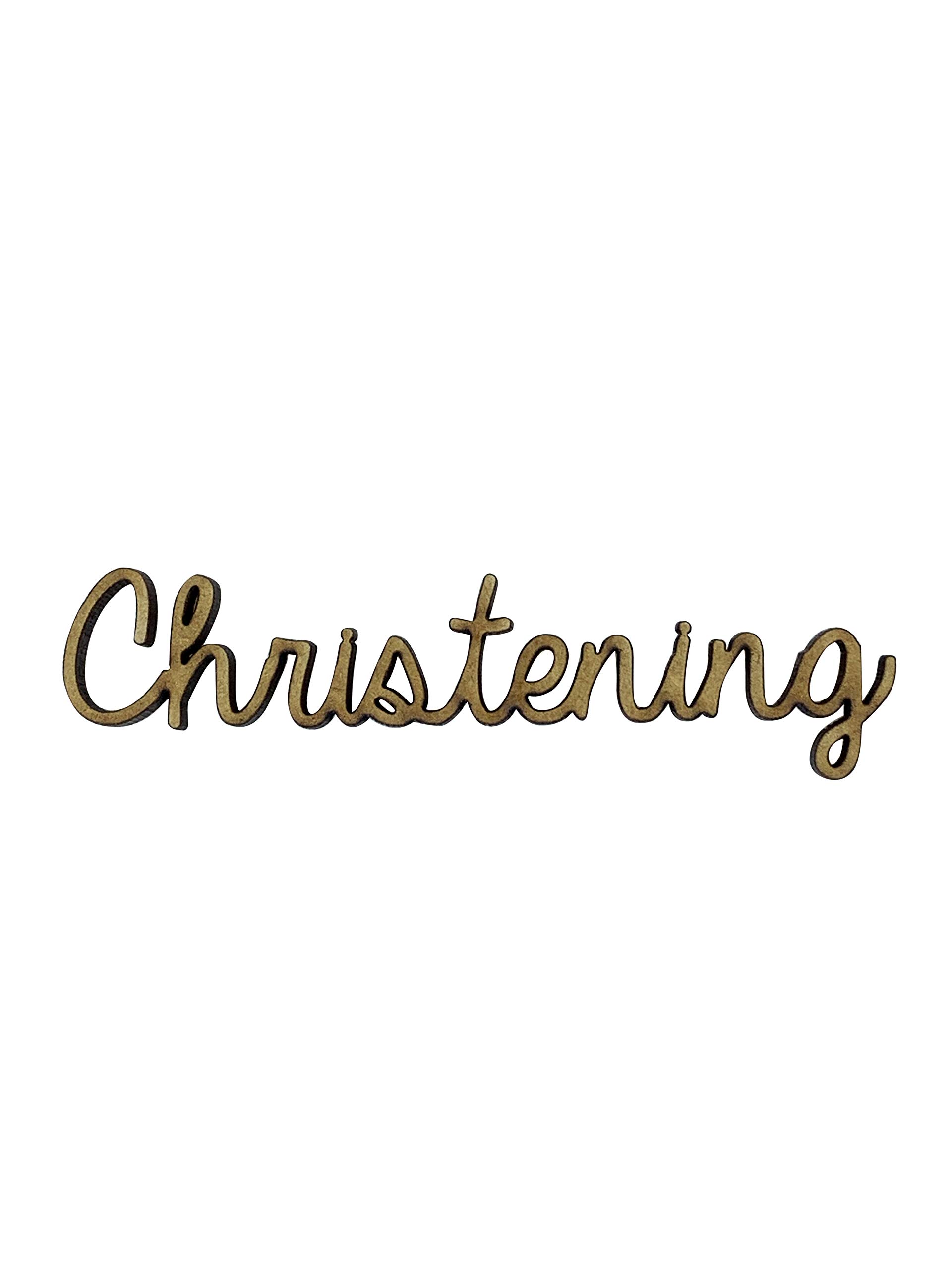 The Crafty Cow 6X Christening Words 7Cm Wood Craft Embelishments Laser Cut Shape Mdf