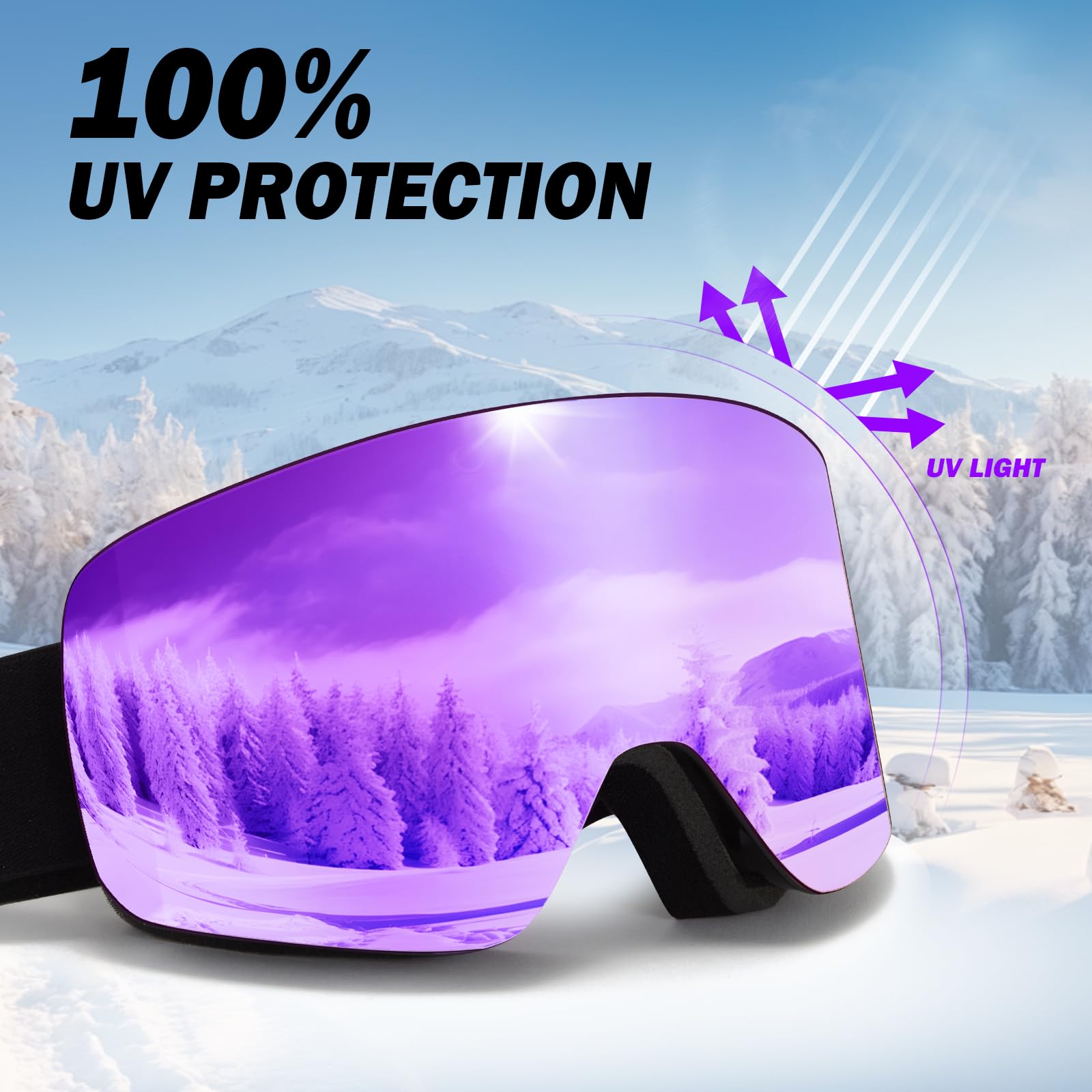 Masque de Ski,YH227 OTG Ajustables Lunette de Ski,Masque Lunettes de Ski pour Hommes Femmes Jeunes,Anti-UV Anti-Buée Lunettes de Snowboard