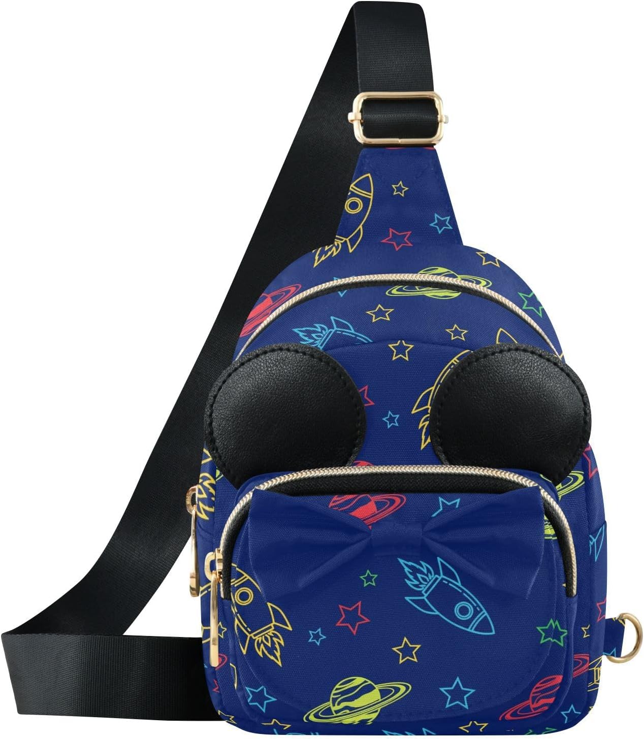 Sinestour Dark Kids Crossbody Bags for Girls, 5.7x3.1x7.5Inches | Crossbody Fanny Pack, Toddler Purse, Cute Sling Belt Bag with Ears, 2L Small Shoulder Chest Bag for Travel