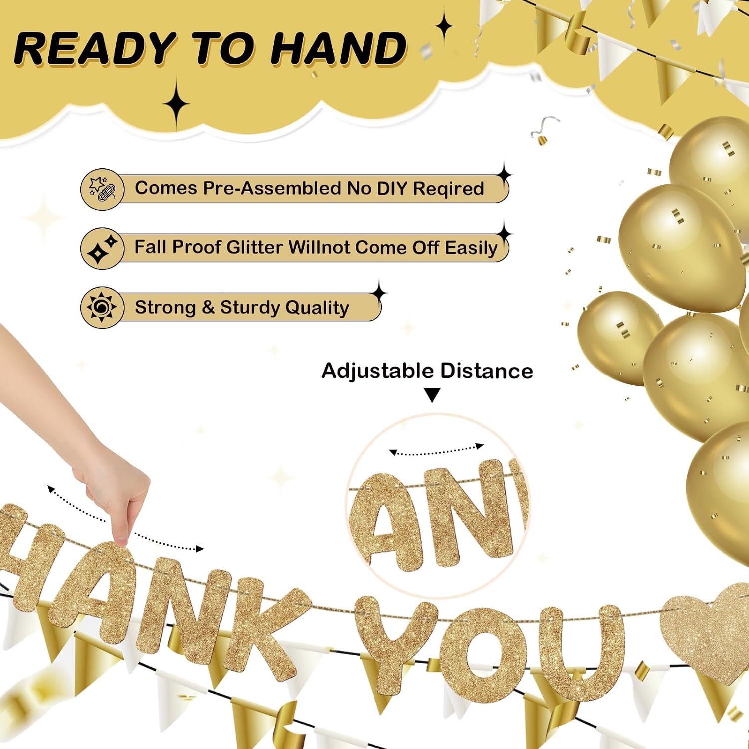 Fulmoon Pre Strung Thank You for All You Do Glitter Banner Funny Appreciation Banner for Employee Coworker Staff Teacher Thank Sign Party Decorations(Champagne Gold)