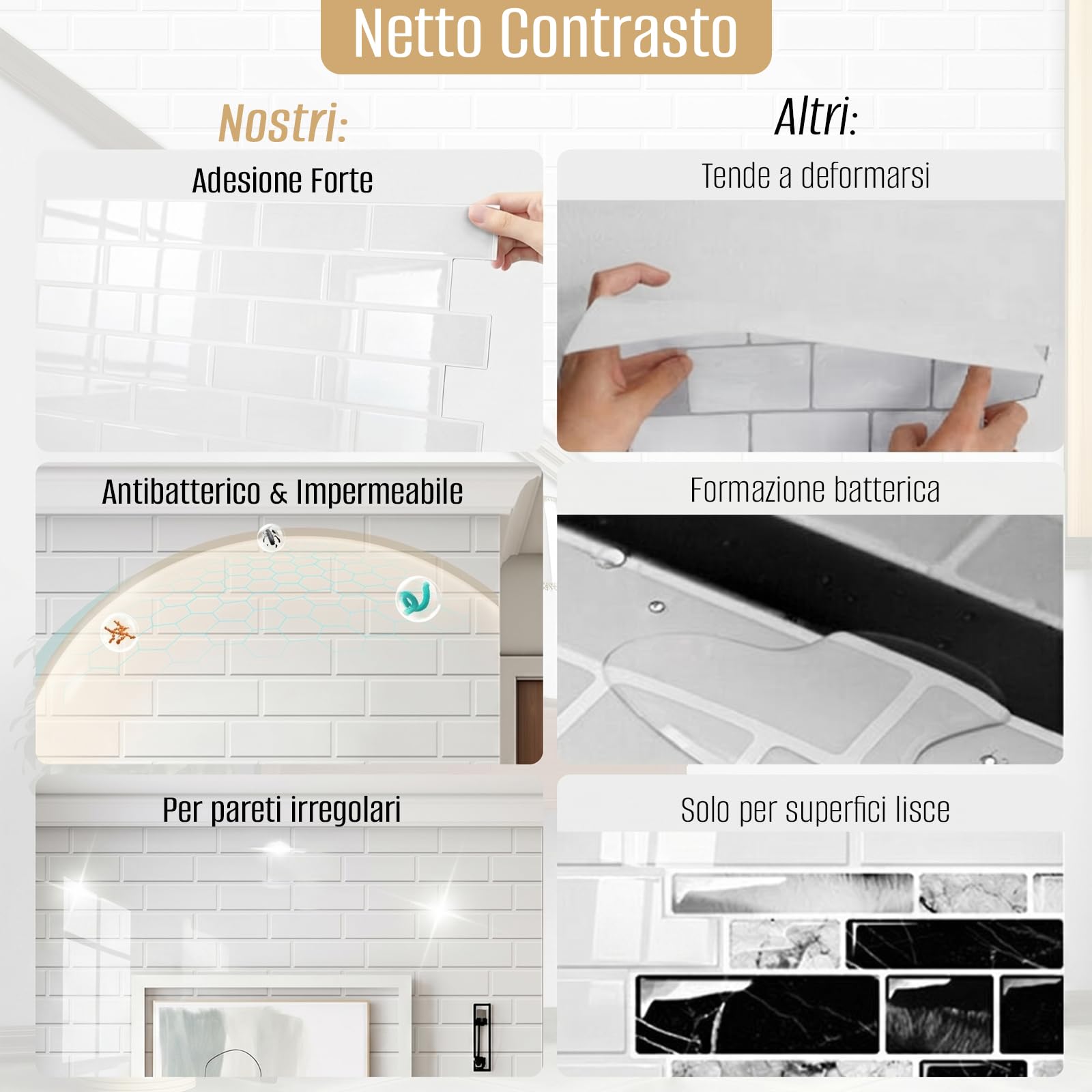 Adesivi per piastrelle, 3D, 10 pezzi, autoadesivi, per il retro della cucina, per soggiorno, camera da letto, cucina, bagno (Bianco)