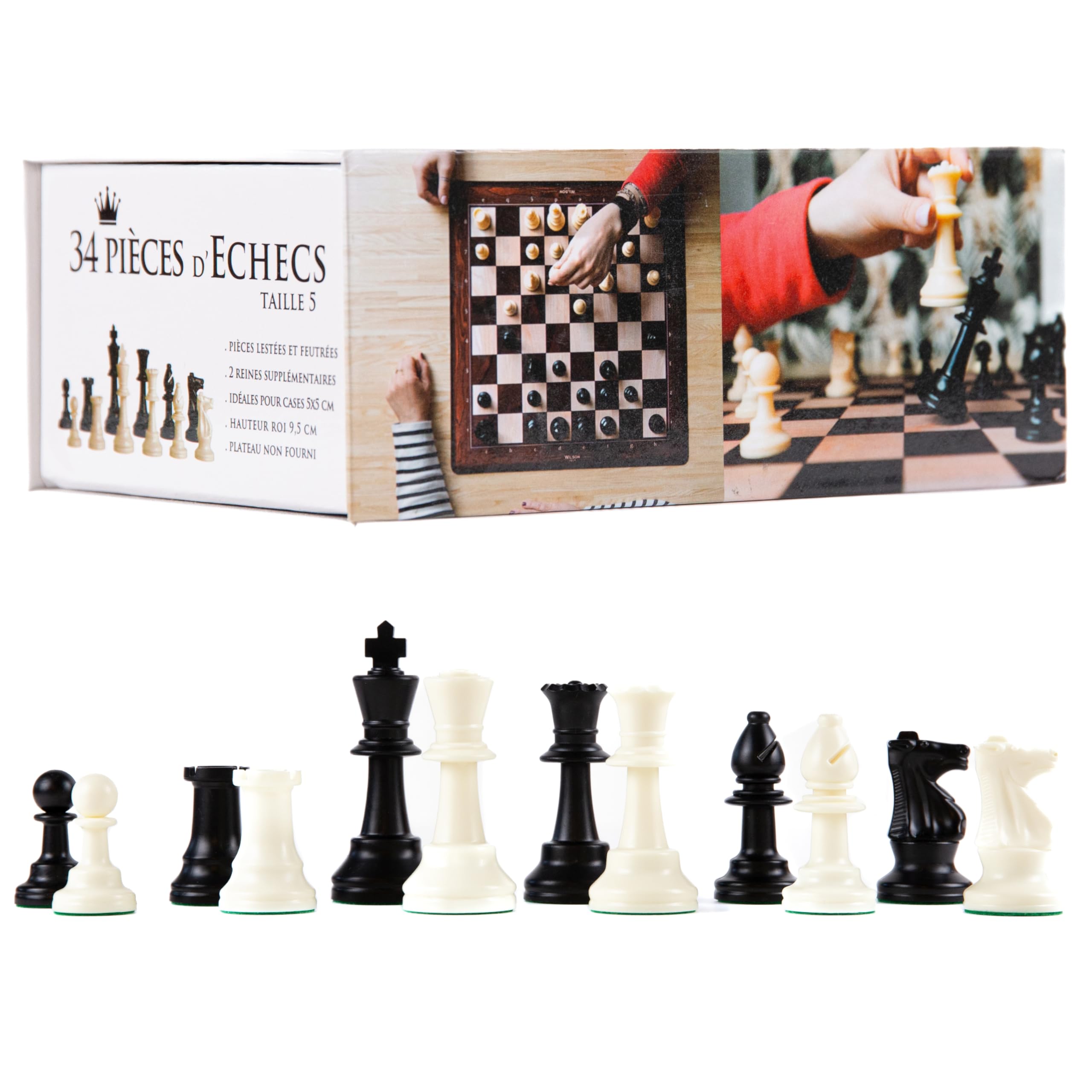 Wilson Jeux - 34 Chess Pieces Size 5 - Weighted and Felted Chess Pieces - Ideal for Standard Chess Boards Size 5 x 5 Cm - King Height 9.5 cm