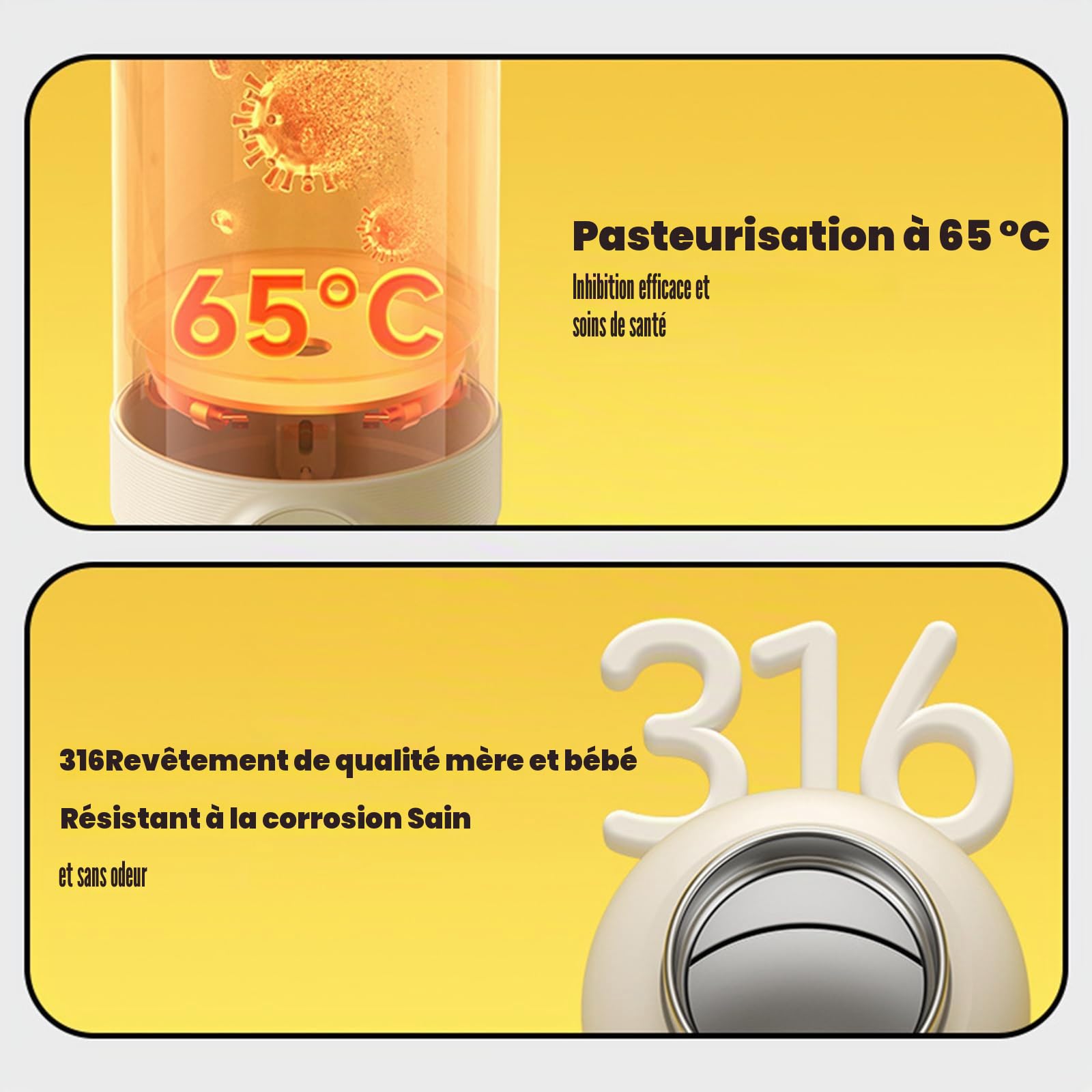 Chauffe Biberon Nomade Portable Sans Fil,500ml Réchauffeur Biberon Voiture | avec Batterie 14000mAh, Contrôle Température 37-55°C, Inox 316, Idéal pour Voyage,Nuit et Petit Pot avec Verrouillage