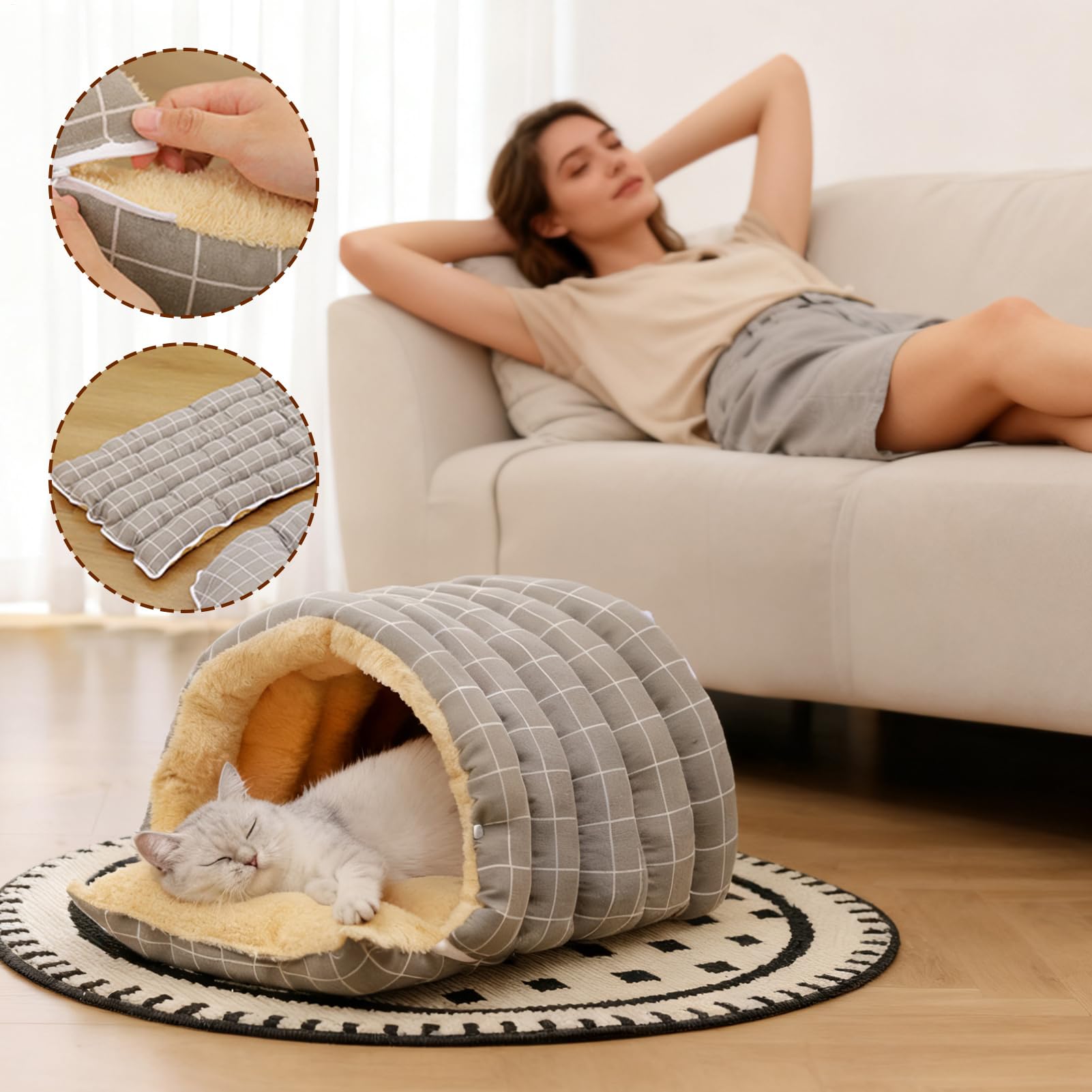 Cama para con Forma de Cueva | Casa Lavable Cálida Y Cómoda - Cueva para Mascotas con Diseño De Cúpula Semicerrada,para Cachorros, Y Mascotas Pequeñas, Rincón De Juego, Invierno, Navidad