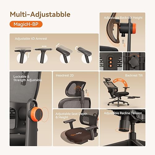 Miniatura 4 de Silla de oficina Newtral ergonómica con reposapiés, soporte lumbar autoajustable, silla de escritorio de respaldo alto con apoyabrazos 4D, bloqueo