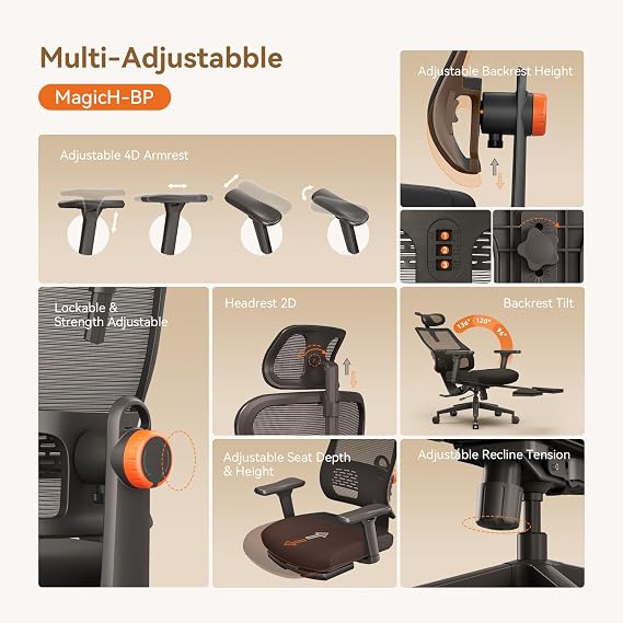 Newtral Office Chair Ergonomic with Footrest, Auto-Following Lumbar Support, High Back Desk Chair with 4D Armrest,136 Tilt Lock, Adjustable Seat Depth & Height