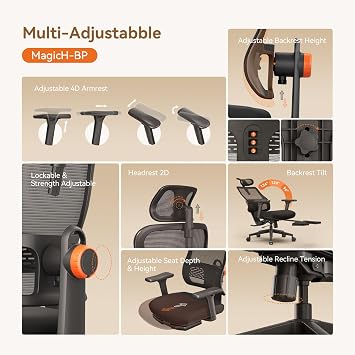 Newtral Office Chair Ergonomic with Footrest, Auto-Following Lumbar Support, High Back Desk Chair with 4D Armrest,136 Tilt Lock, Adjustable Seat Depth & Height