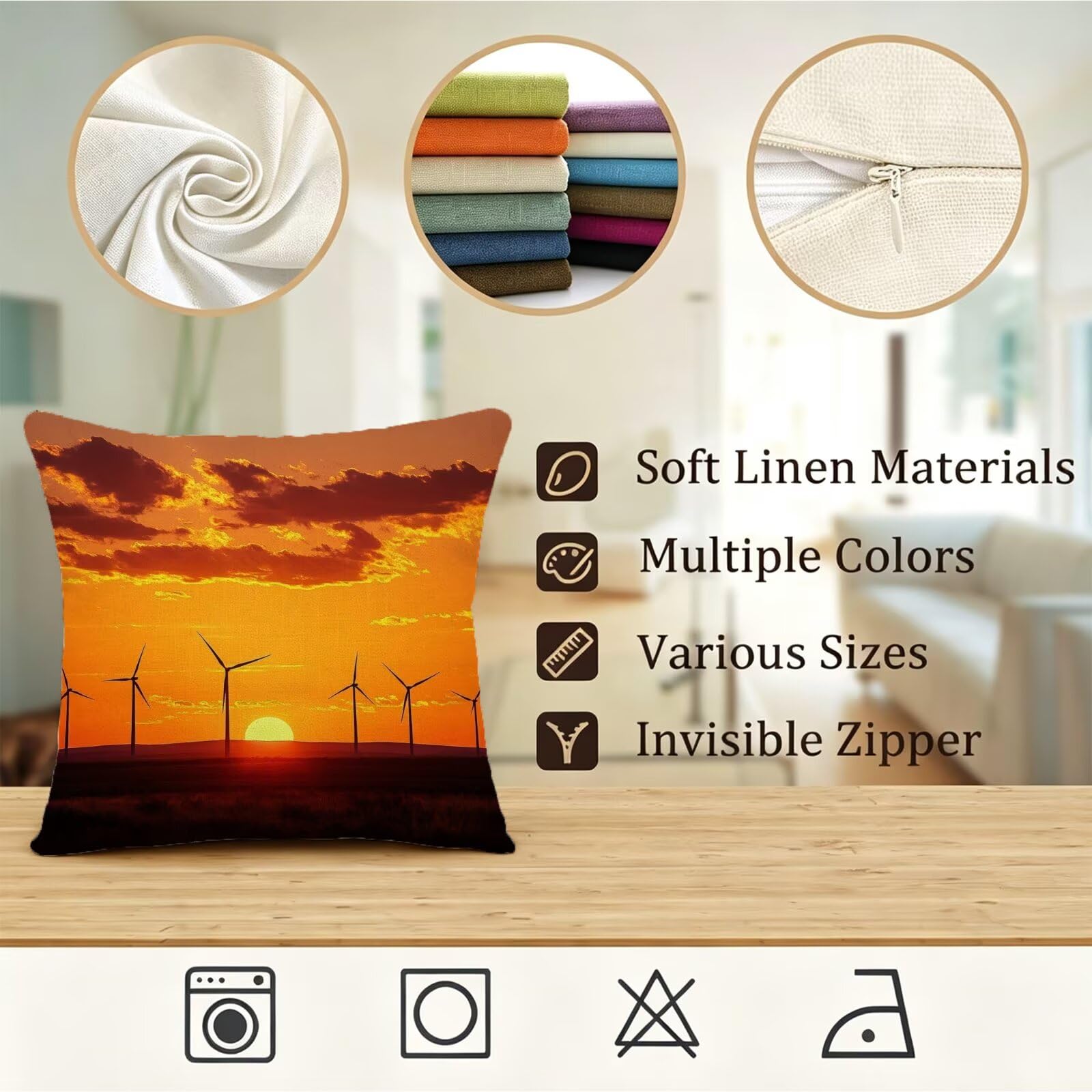 Juego de 4 Fundas Cojín 45x45 Sol Lino Cojines Sofa Cuadrado GJ-83