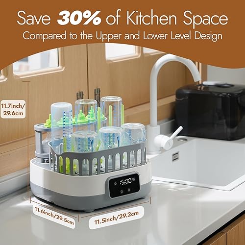 Miniatura 9 de NCVI Esterilizador y secadora de biberones de 20 minutos con 2 bandejas para botellas de 86, esterilización de vapor eléctrica rápida para todos los