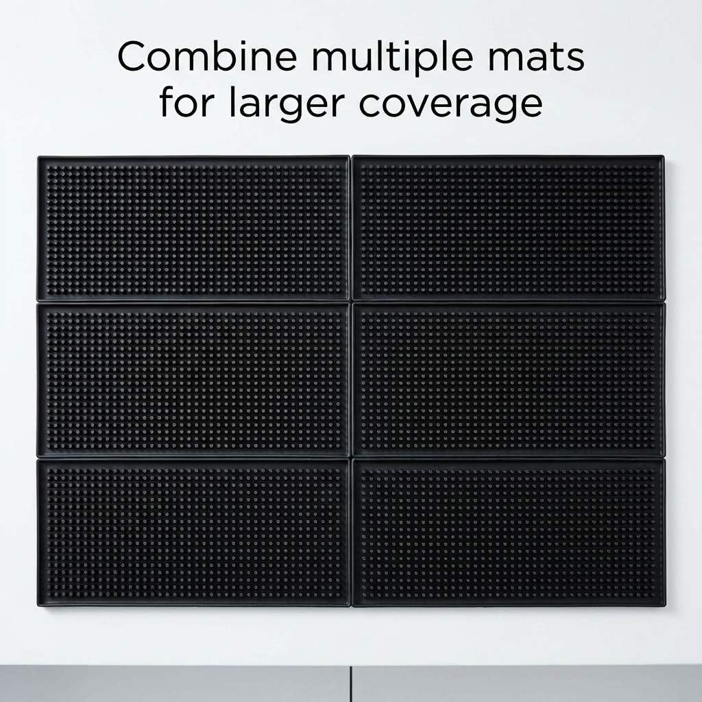 QWORK 12"x6" Black Rubber Bar Mat – 6 Pack Non-Slip Drainage Pad for Coffee Stations, Home Bars & Kitchens