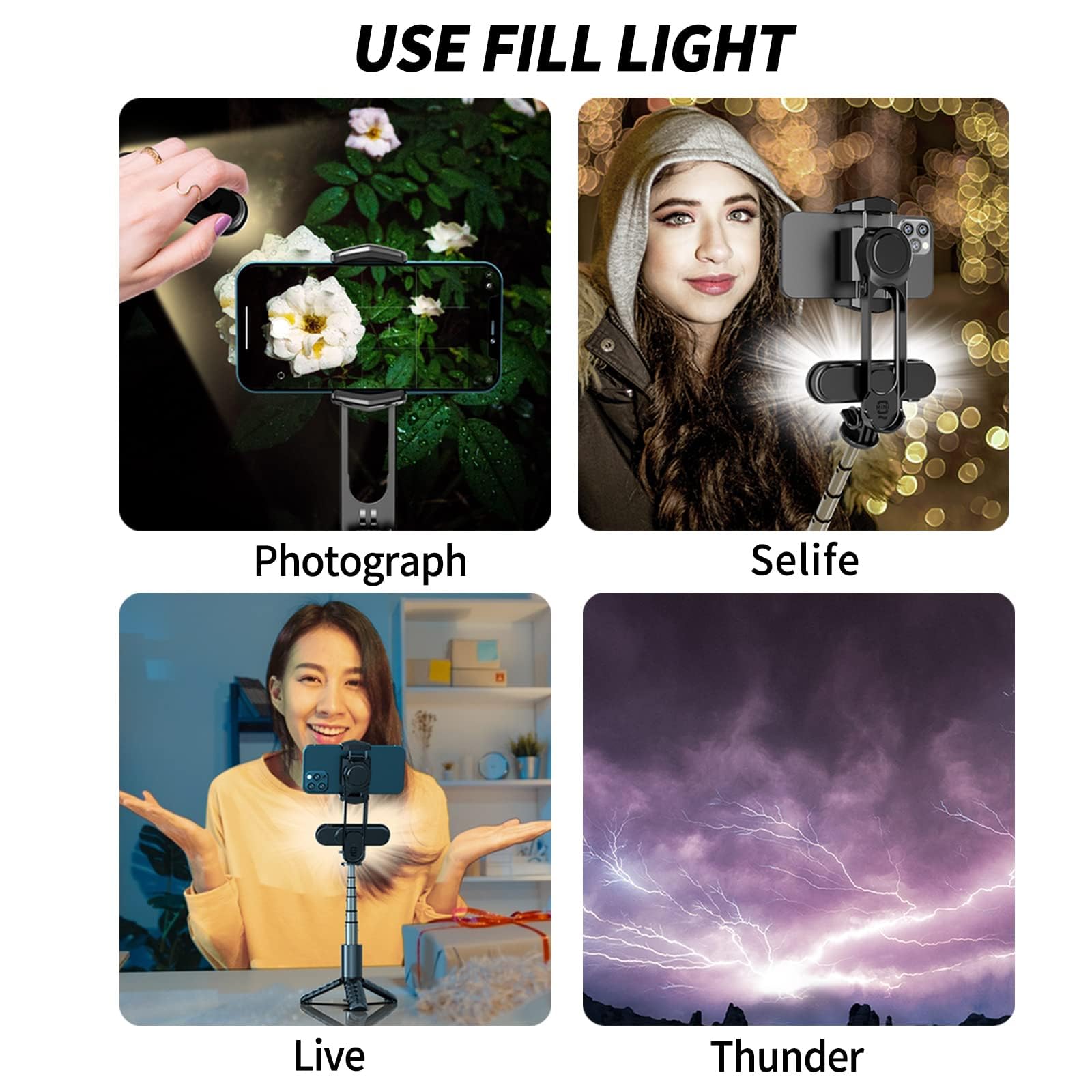 KOSCHEAL Gimbal per Smartphone con Luce di Riempimento,Rotazione Automatica 360°, Modalità Scena e App per Video Vlog/YouTube/TikTok