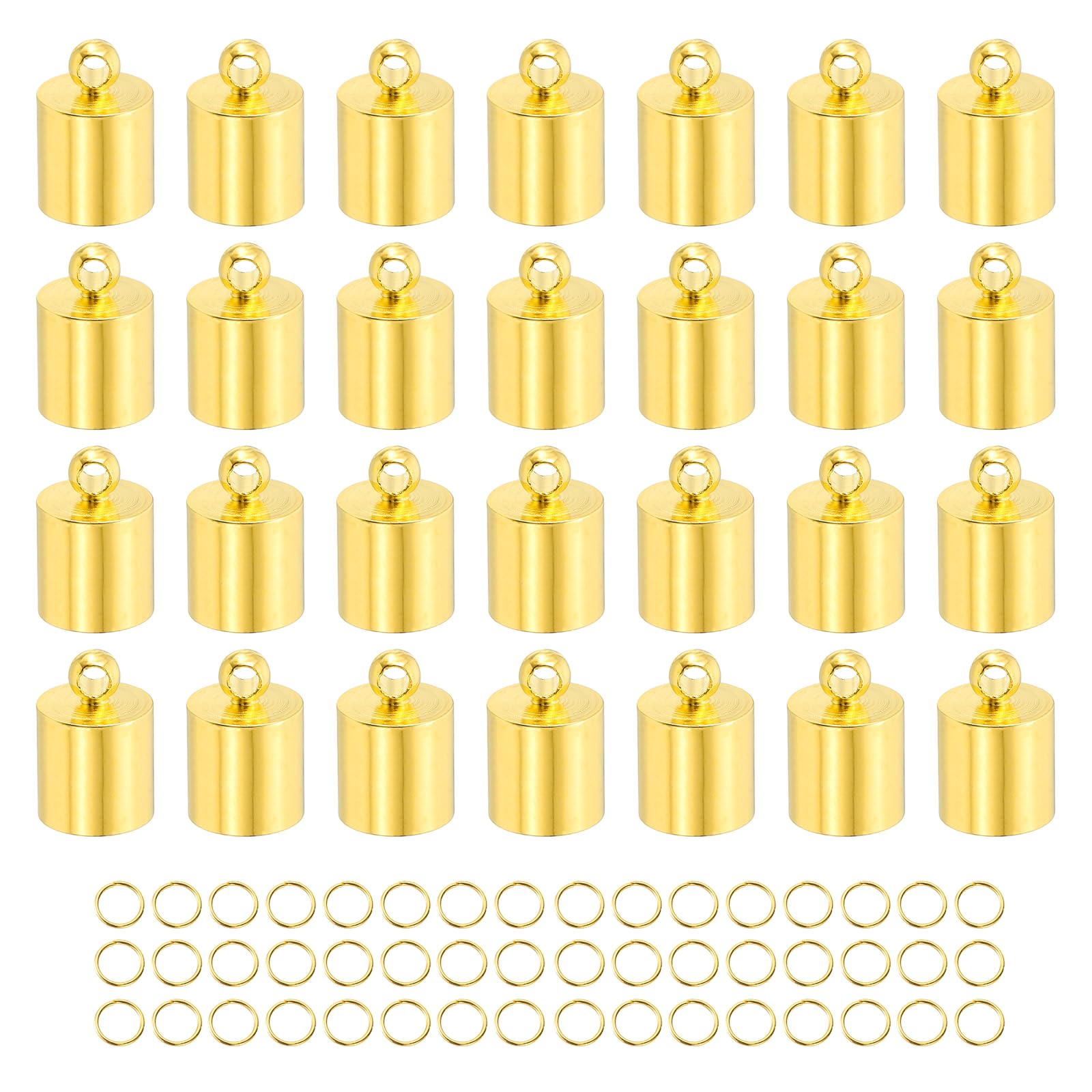 sourcing map 100Pcs Leather Cord End Caps, 7.5mm ID Tassel Barrel End Caps with Jump Rings for Jewelry Making Findings DIY Bracelet Necklace, Gold Tone