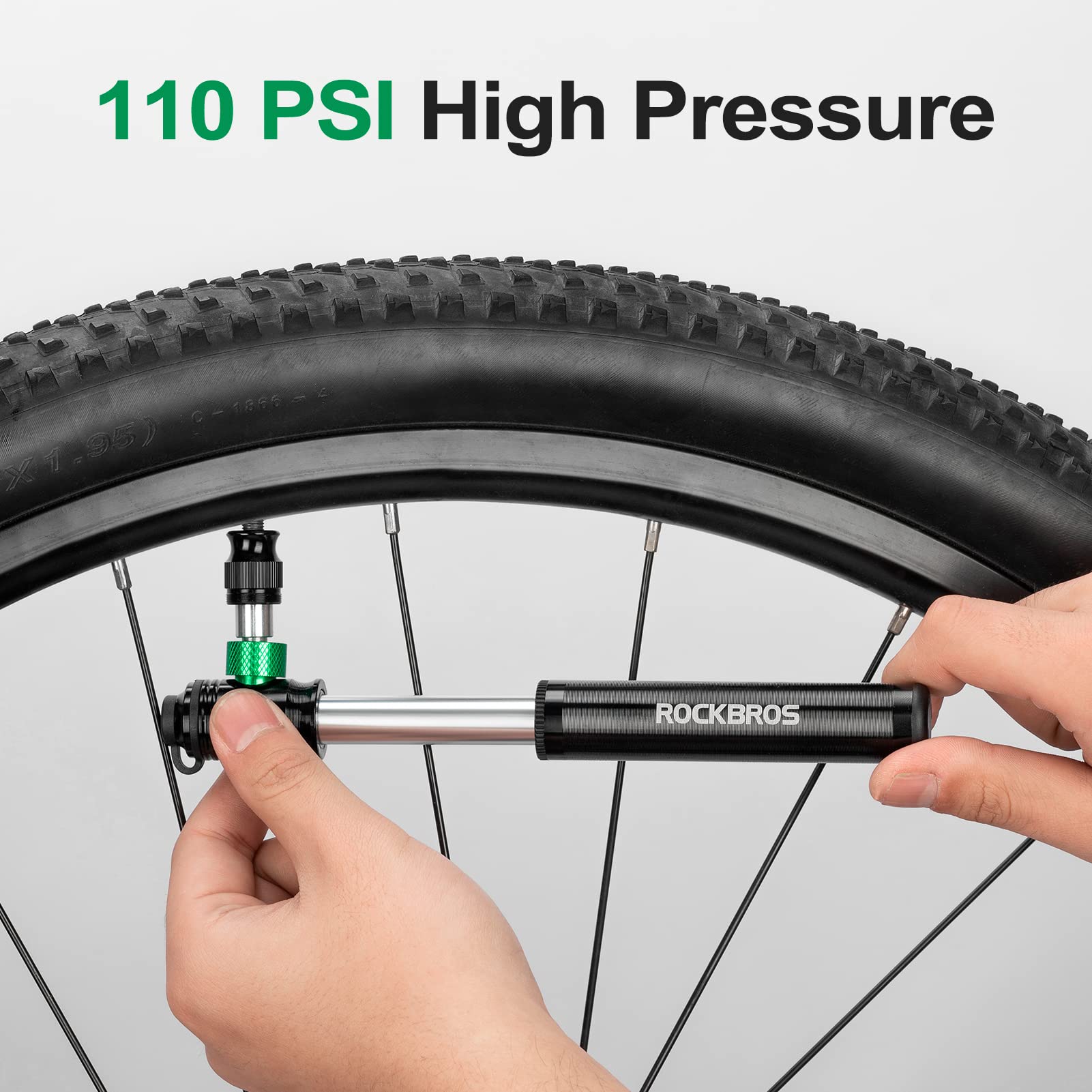 ROCKBROS Mini Bomba de Bicicleta 110PSI, Inflador Portátil Compatible con CO2 Válvulas Presta y Schrader para MTB Bicicleta Carretera Ciclismo
