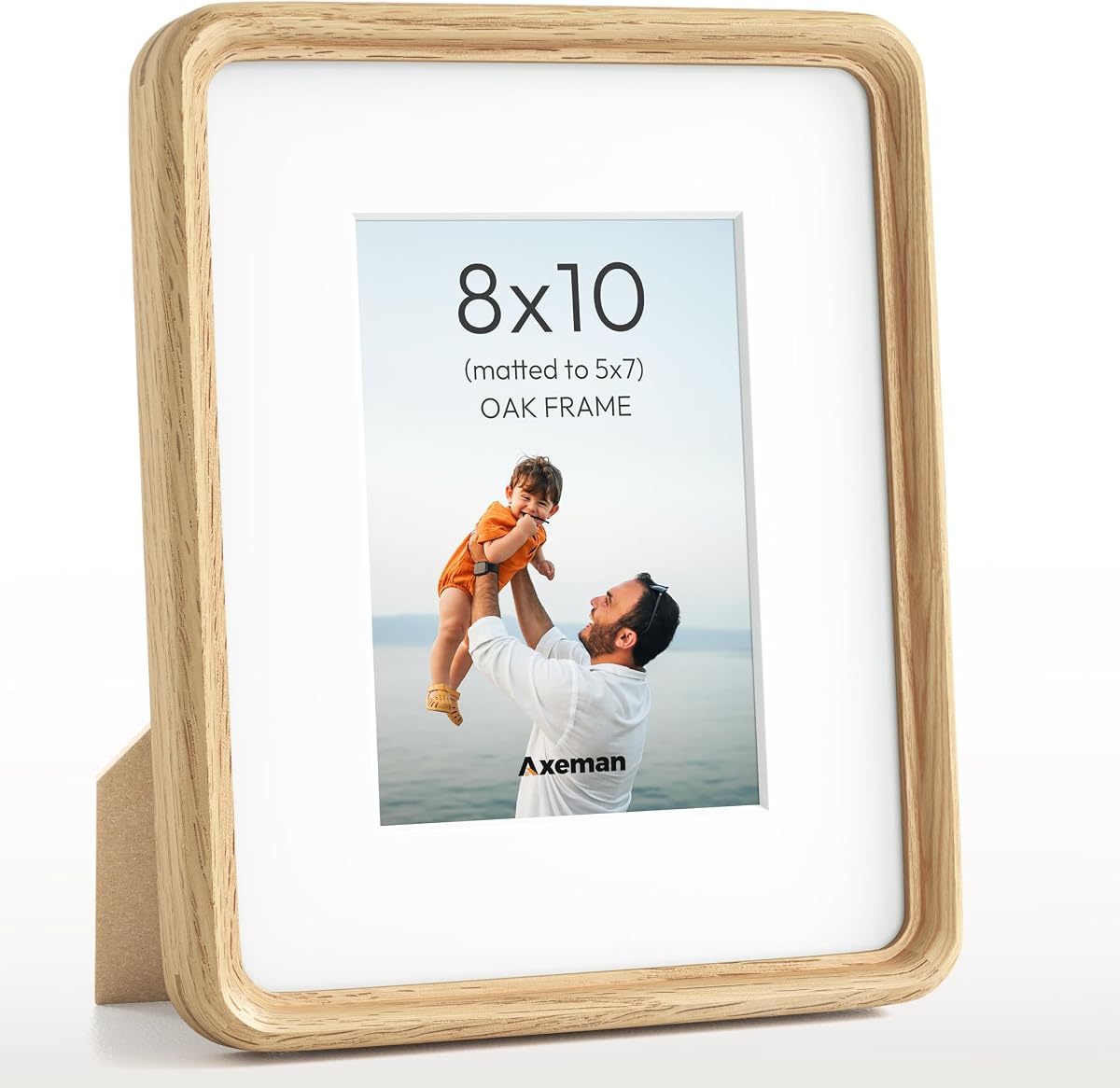 8x10 Picture Frame, Solid Oak Wood, Rounded Corners, Matted to 5x7 | USA-Sourced Wooden Photo Frame, HD Tempered Glass, Handcrafted Angled Beveled Edges, Mortise & Tenon, Tabletop & Wall Display