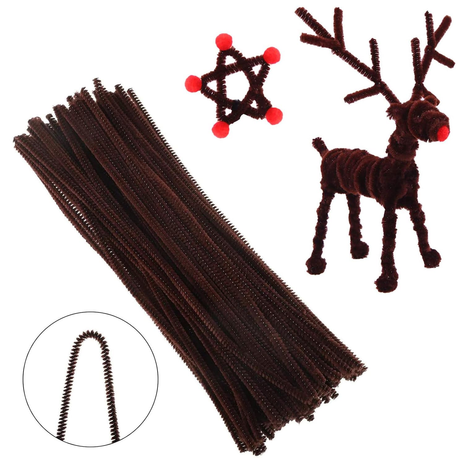 Set Scovolini Marroni Da 500 Pezzi, Scovolini Per Artigianato, Pon Pon Rossi, Occhi Artigianali Autoadesivi, Sacchetti Di Caramelle Trasparenti, Per Natale Fai Da Te Fatti A Mano