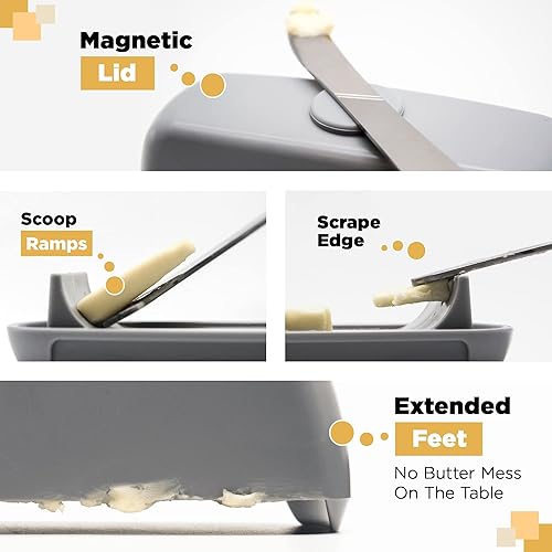 Miniatura 2 de Mantequillera extra grande con tapa y cuchillo, con tapa magnética de tamaño europeo, fácil de recoger, tapa sin hacer lío, de plástico, apta para