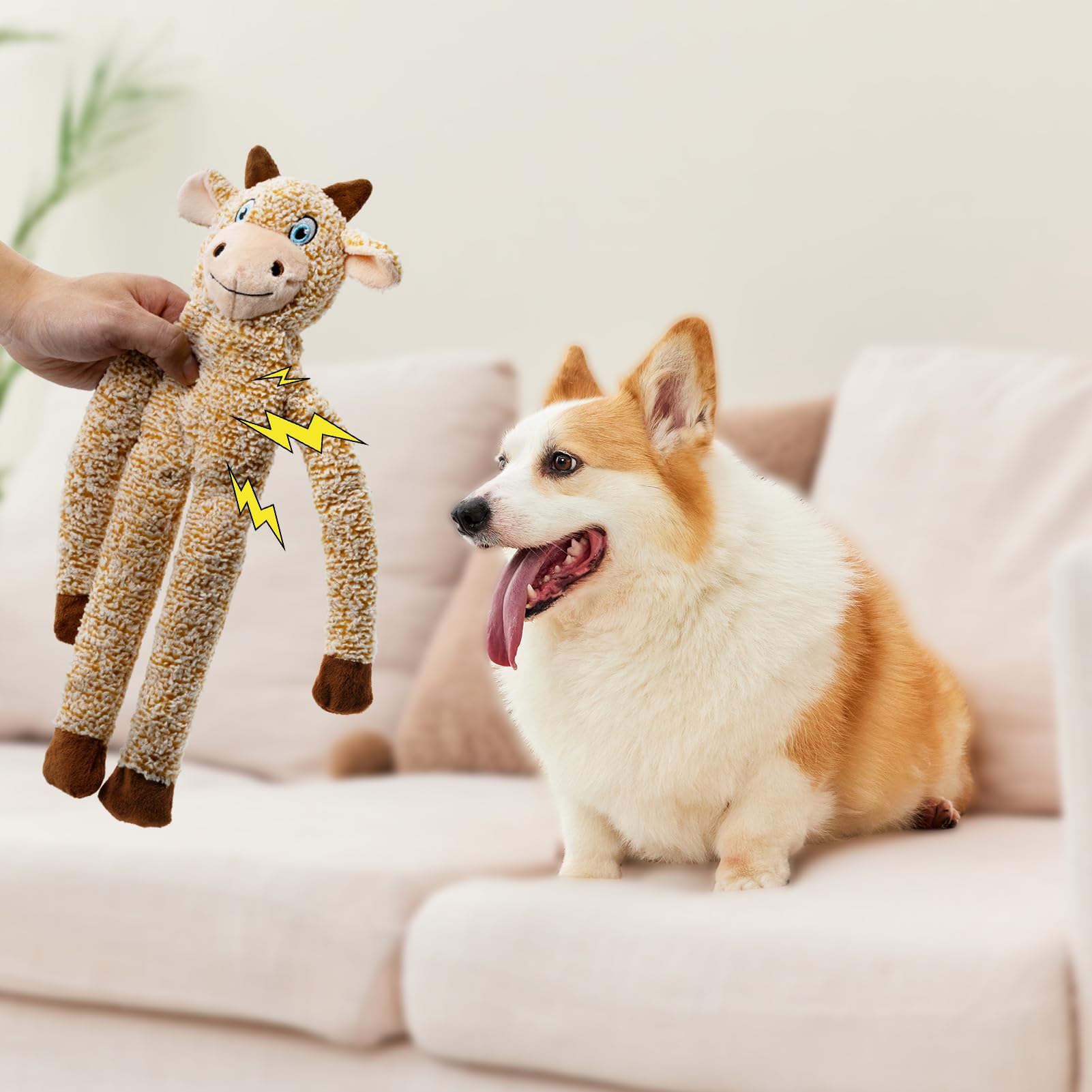 2 Pack Dog Toys with Squeakers, Plush Teething Toys to Keep Them Busy, No Stuffing Crinkle Interactive Dog Animals, Cute Funny Dogs Gifts for Small Medium Large Breed (Raccoon Cattle)