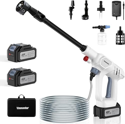 Vagueior Lavadora a presión inalámbrica, lavadora eléctrica portátil de 950 PSI, con batería recargable de 21 V 4.0 AH y kit de carga, boquilla 6 en