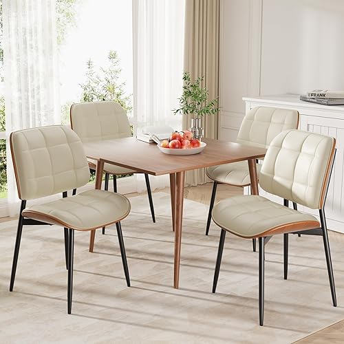 Miniatura 3 de Juego de 2 sillas de comedor, silla de comedor de mediados de siglo moderna con cojín grueso, sillas de cocina tapizadas con piel sintética y