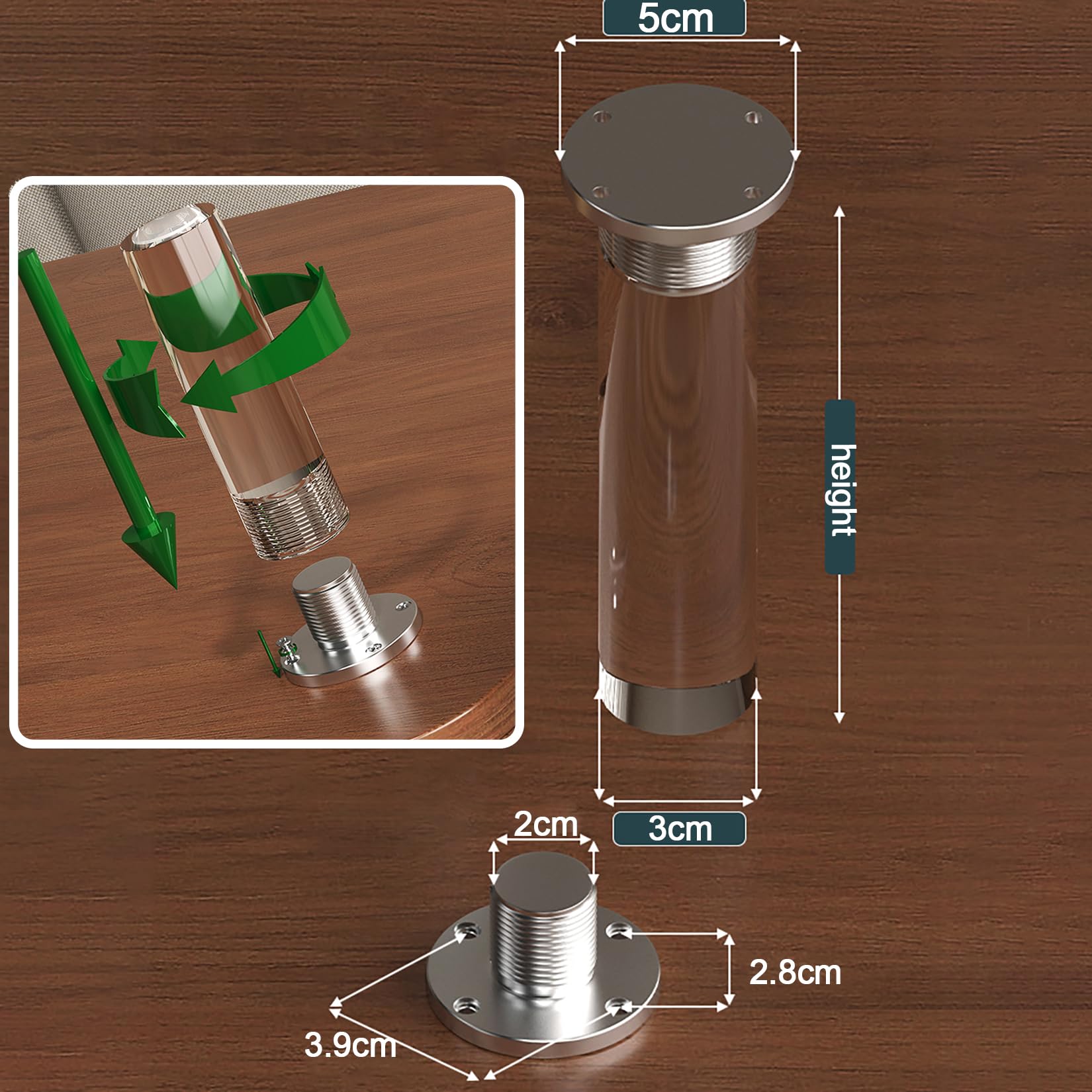 4Stk Acryl Möbelfüße,Transparent Glas Sofabeine Verstellbare Schrankfüsse
