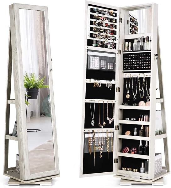 CHARMAID 360° Swivel Jewelry Armoire with Full Length Mirror